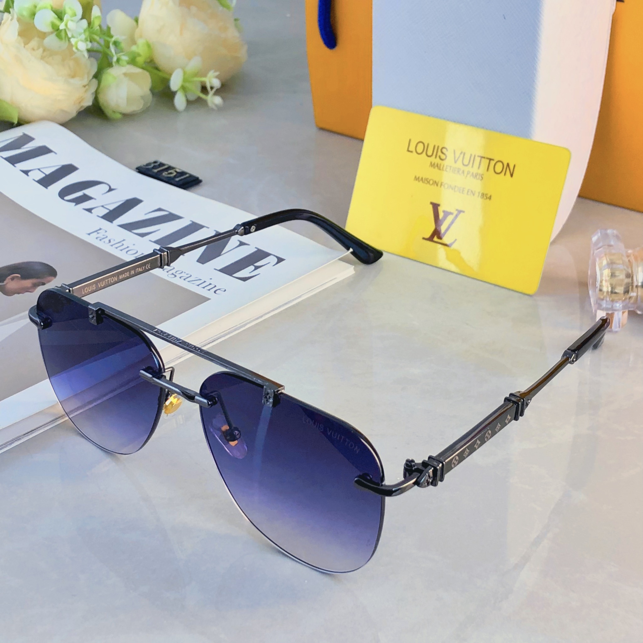 🔥🔥Louis vuitto*新款潮流复古金属双梁太阳眼镜 ins个性无框户外开车休闲防晒墨镜