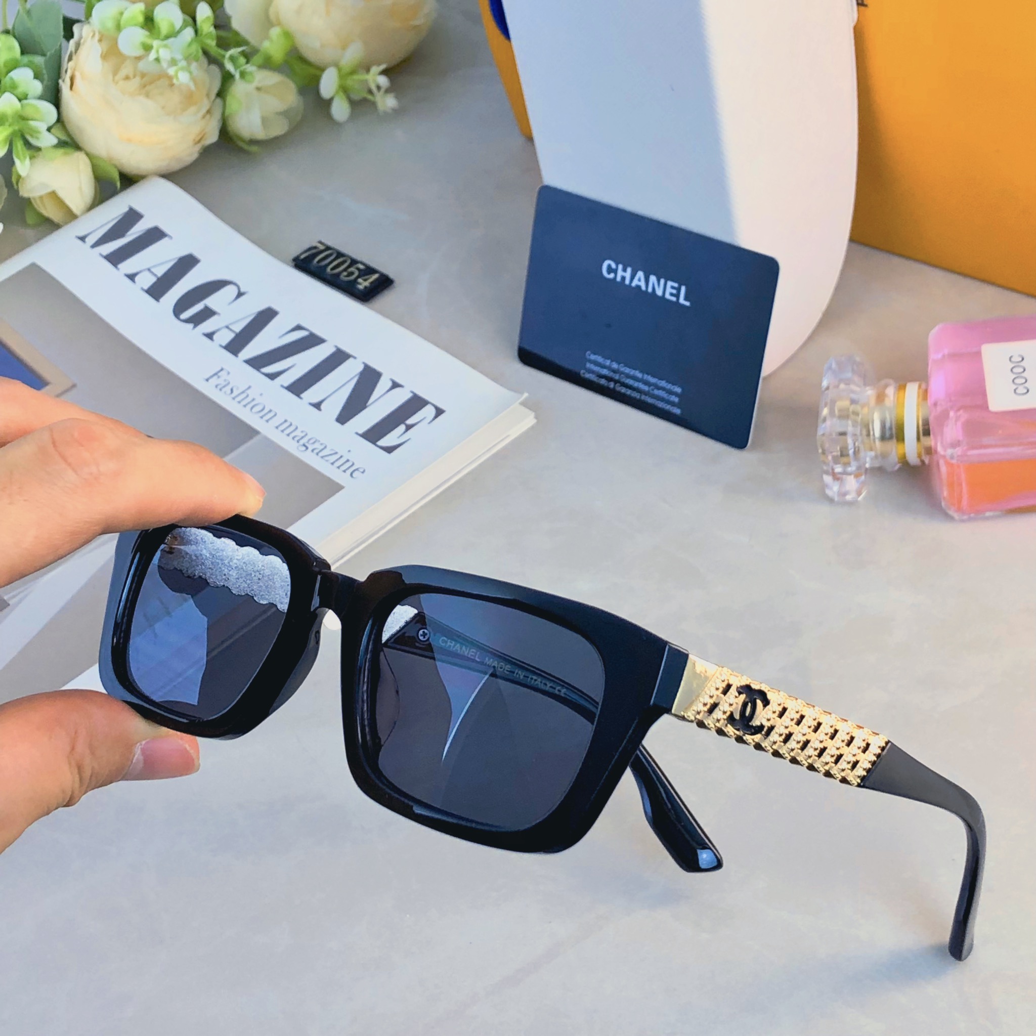 🔥🔥Chane*高级韩版新款墨镜女链条时尚ins网红个性防紫外线太阳镜女潮