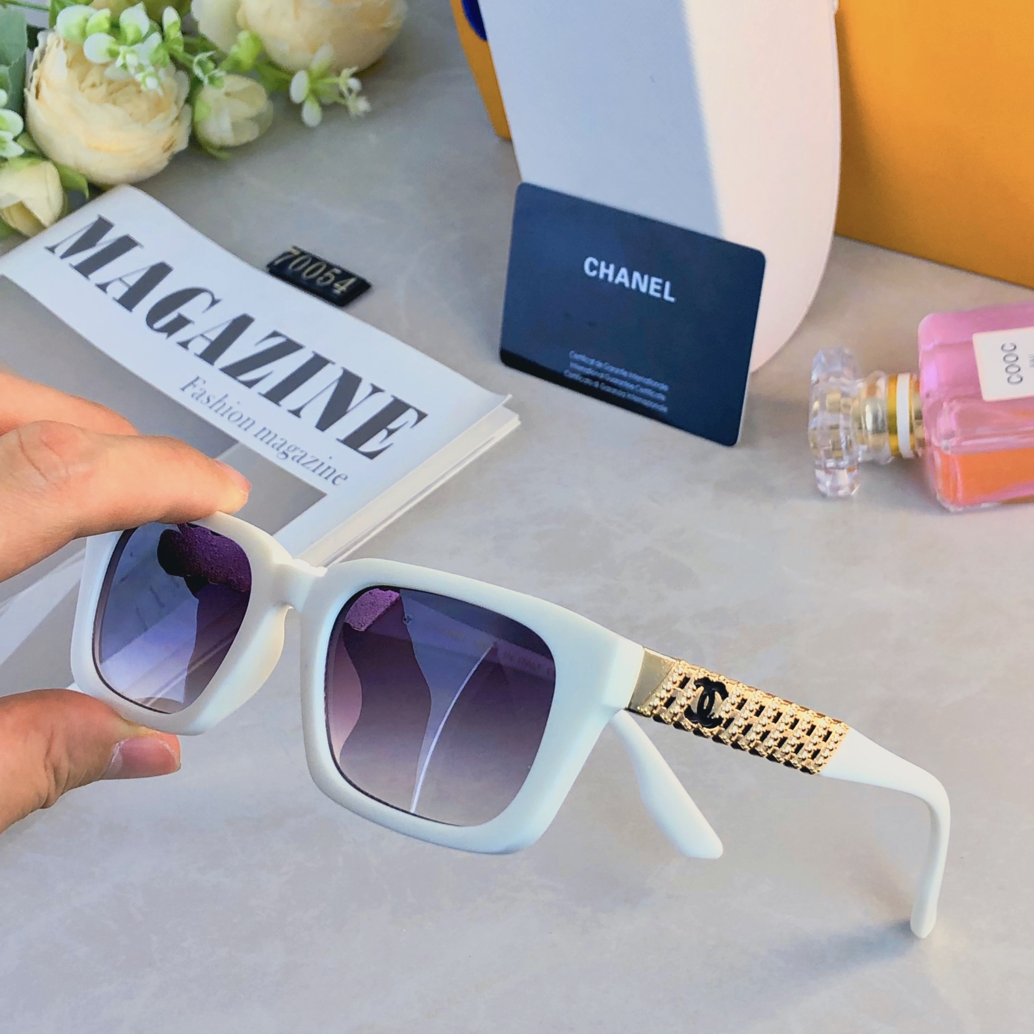 🔥🔥Chane*高级韩版新款墨镜女链条时尚ins网红个性防紫外线太阳镜女潮