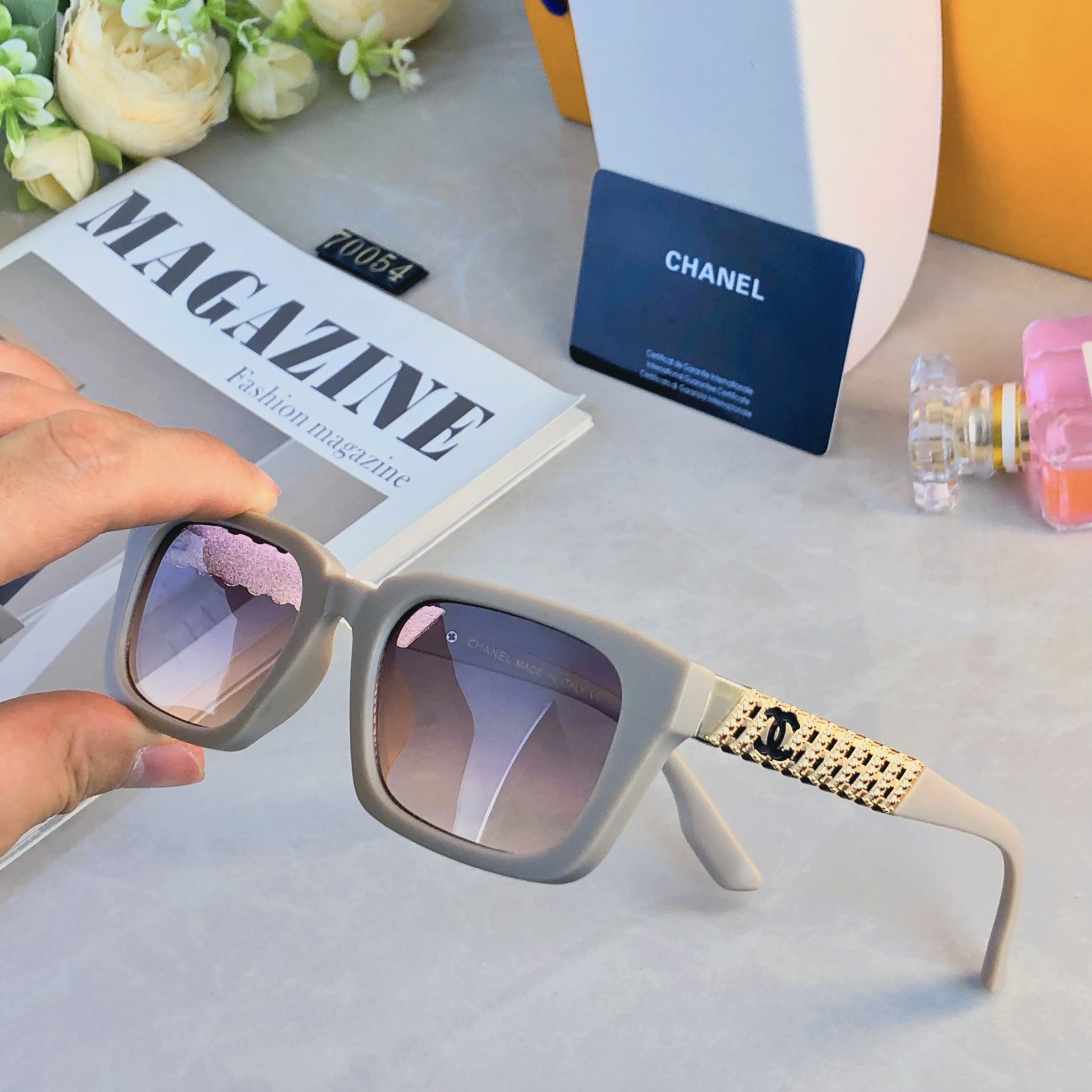 🔥🔥Chane*高级韩版新款墨镜女链条时尚ins网红个性防紫外线太阳镜女潮