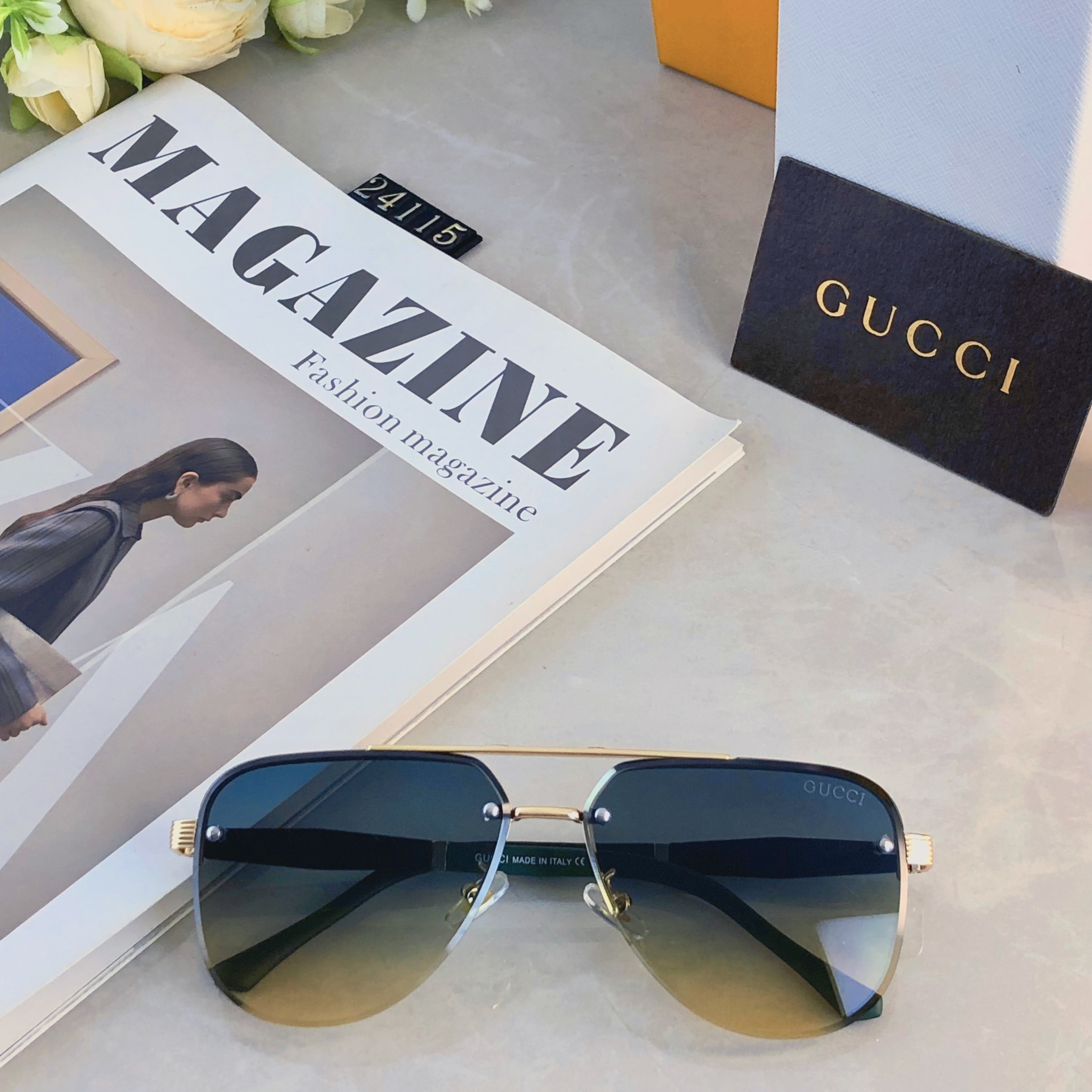 🔥🔥Gucc*时尚奢华金属风半框蛤蟆太阳镜驾驶男士百搭大框墨镜