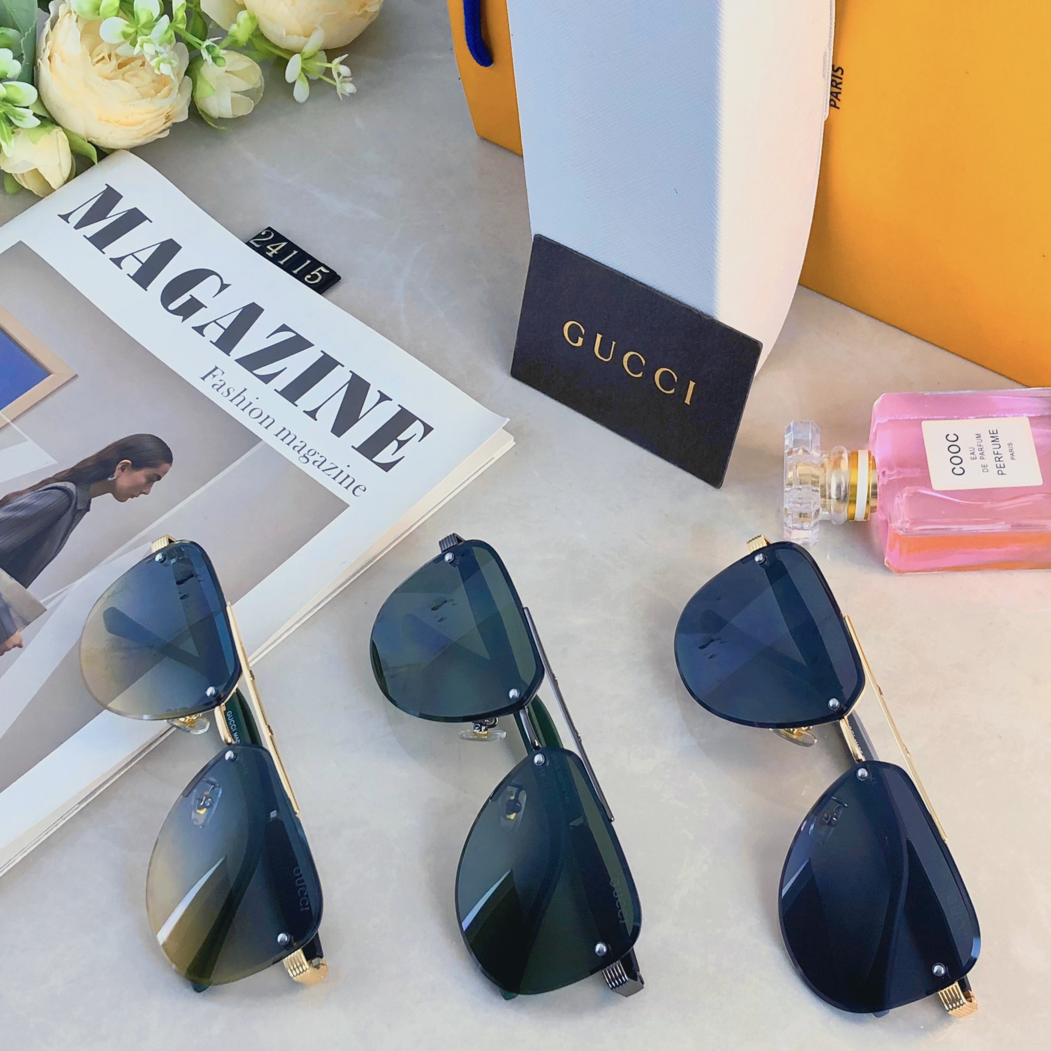 🔥🔥Gucc*时尚奢华金属风半框蛤蟆太阳镜驾驶男士百搭大框墨镜