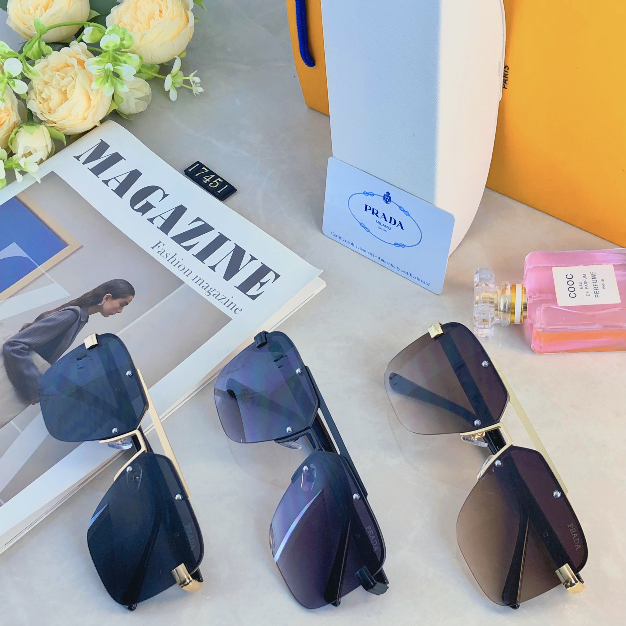 🔥🔥Prad*气质潮流双梁方形户外防晒墨镜跨境欧美个性墨镜高级太阳眼镜