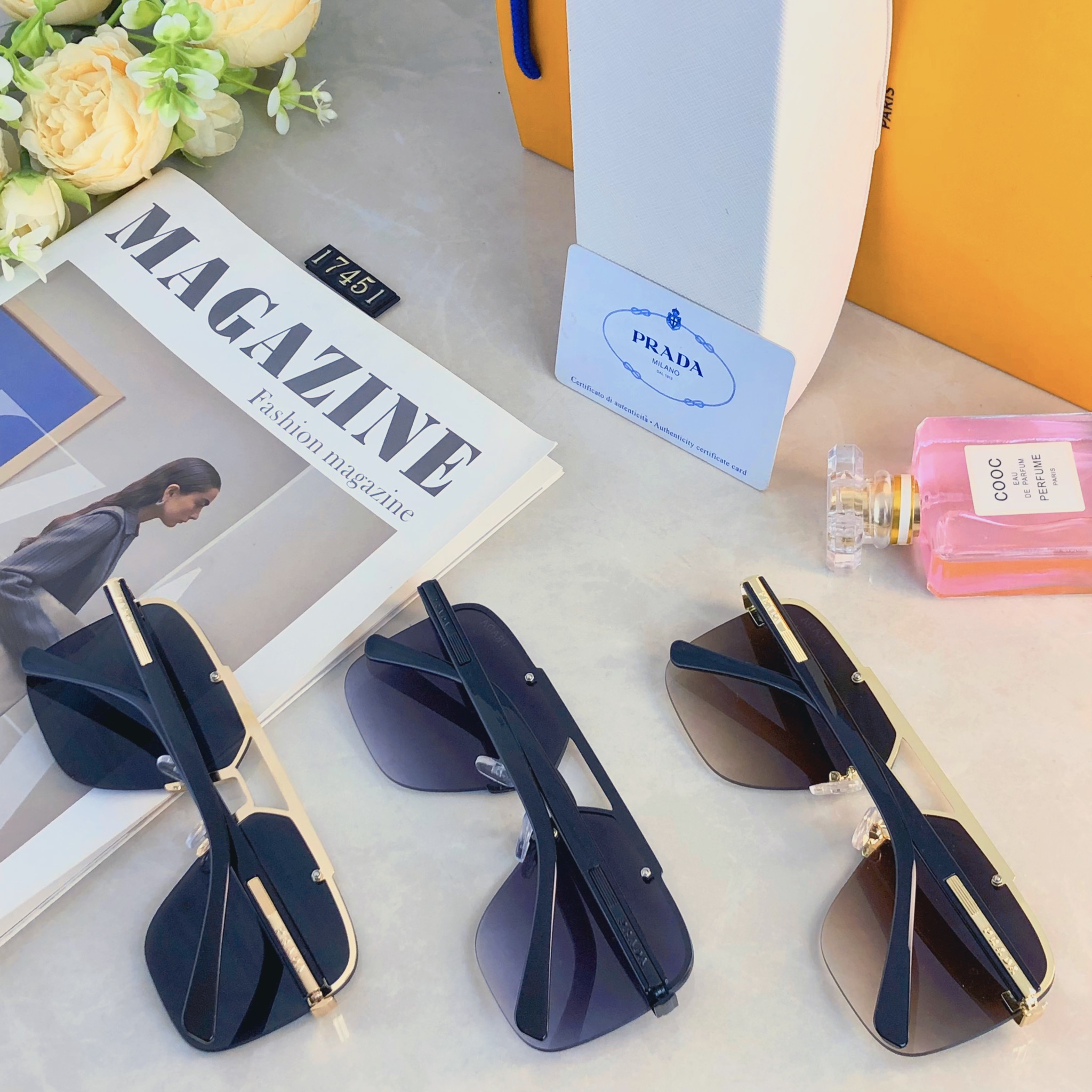 🔥🔥Prad*气质潮流双梁方形户外防晒墨镜跨境欧美个性墨镜高级太阳眼镜