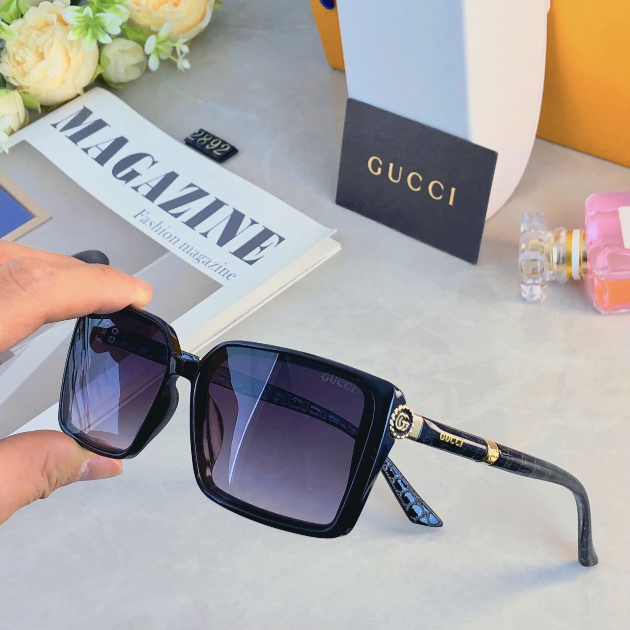 🔥🔥Gucc*2026年时尚方框感潮流穿搭墨镜户外街拍出片防紫外线太阳镜