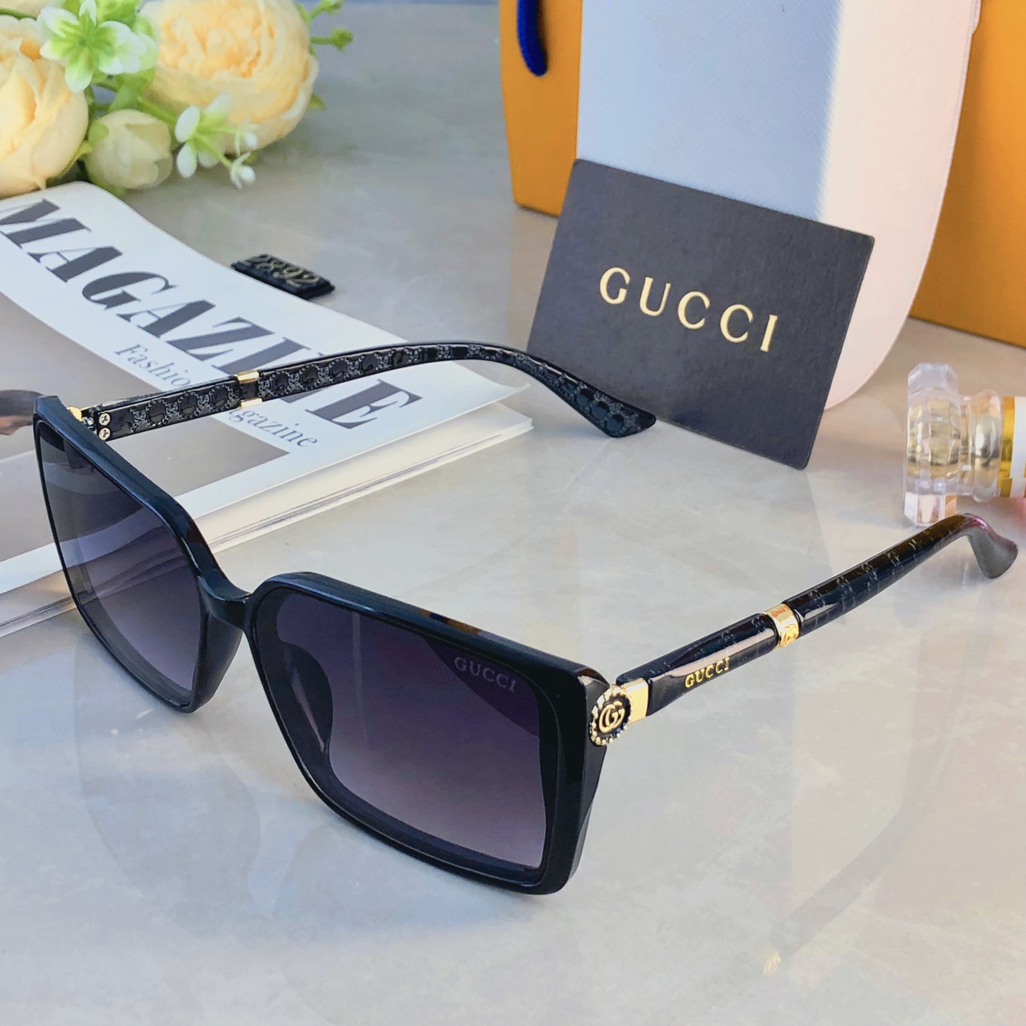 🔥🔥Gucc*2026年时尚方框感潮流穿搭墨镜户外街拍出片防紫外线太阳镜