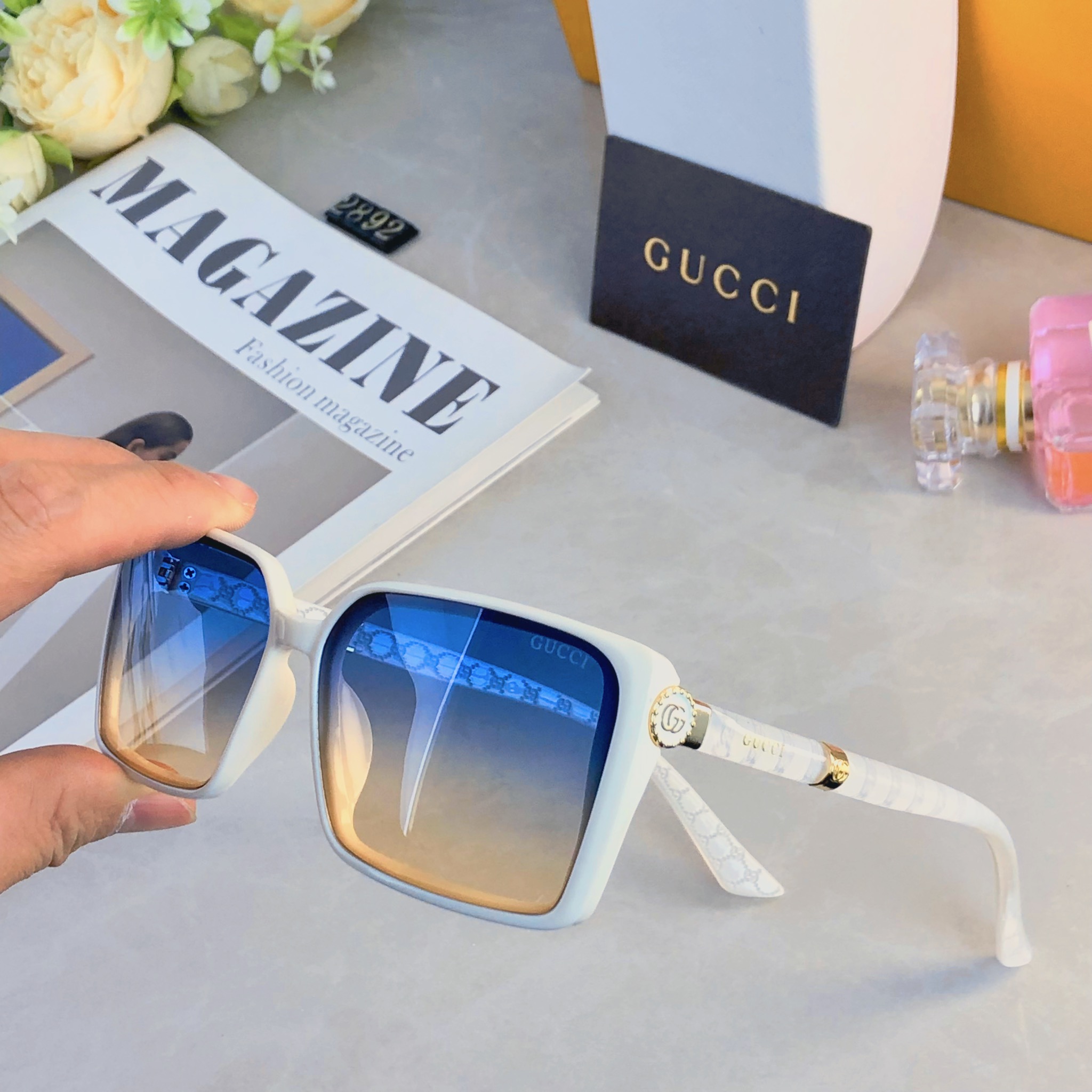 🔥🔥Gucc*2026年时尚方框感潮流穿搭墨镜户外街拍出片防紫外线太阳镜