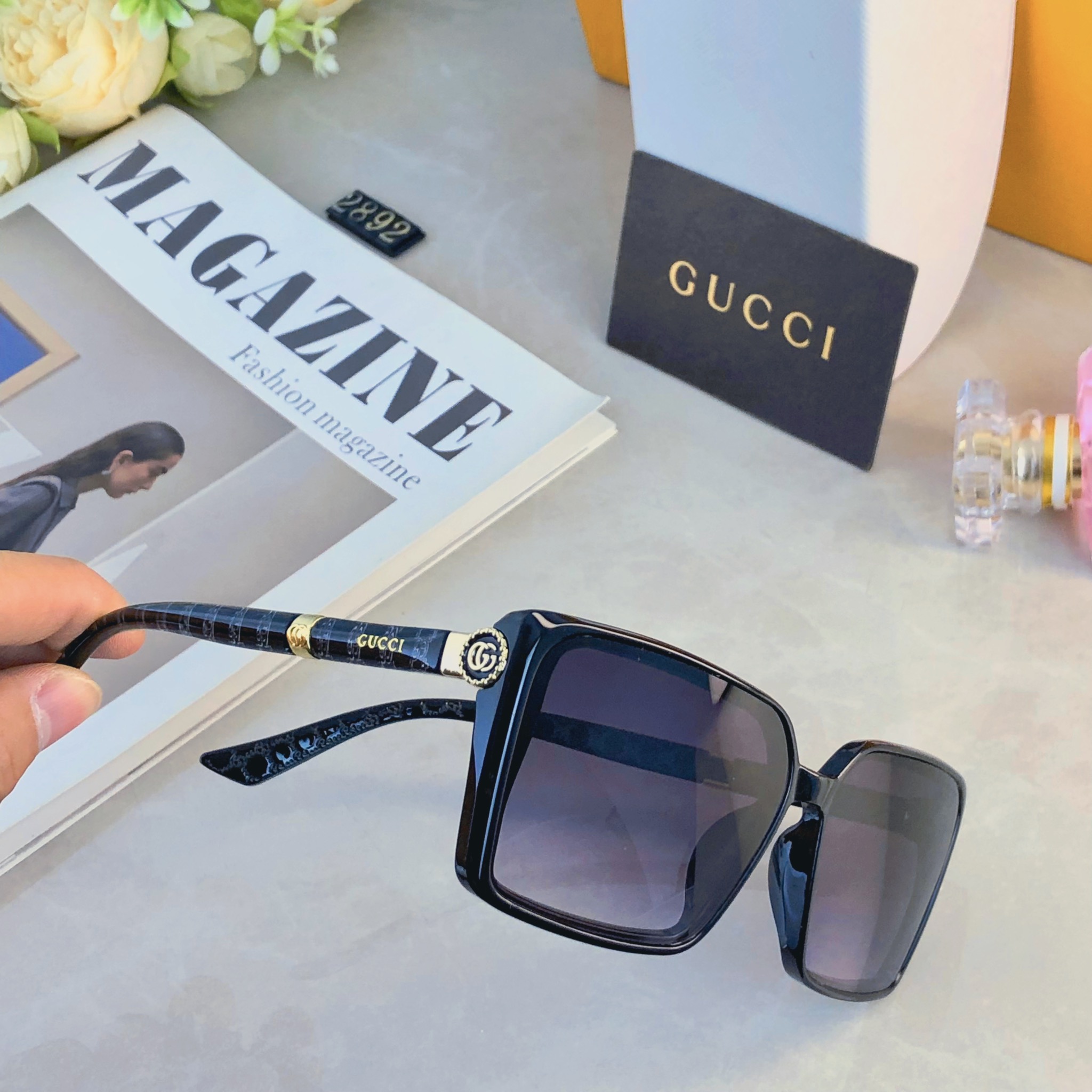 🔥🔥Gucc*2026年时尚方框感潮流穿搭墨镜户外街拍出片防紫外线太阳镜