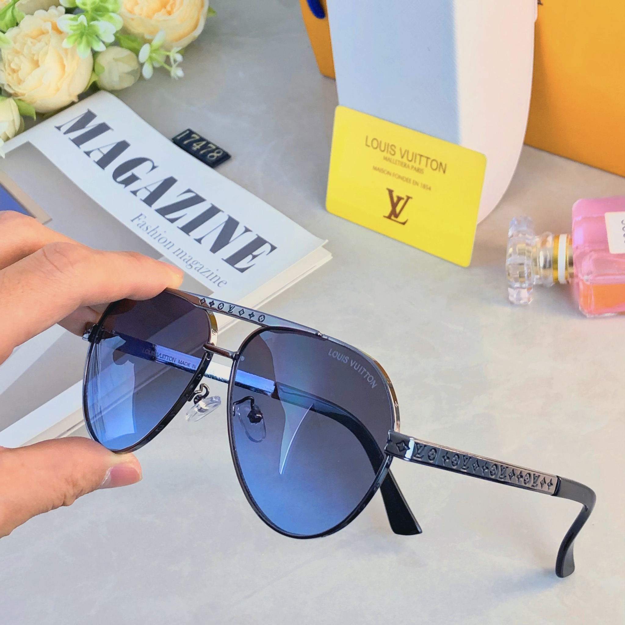 🔥🔥Louis vuitto*新款太阳镜欧美爆款金属双梁时尚大框墨镜驾驶开车太阳眼镜