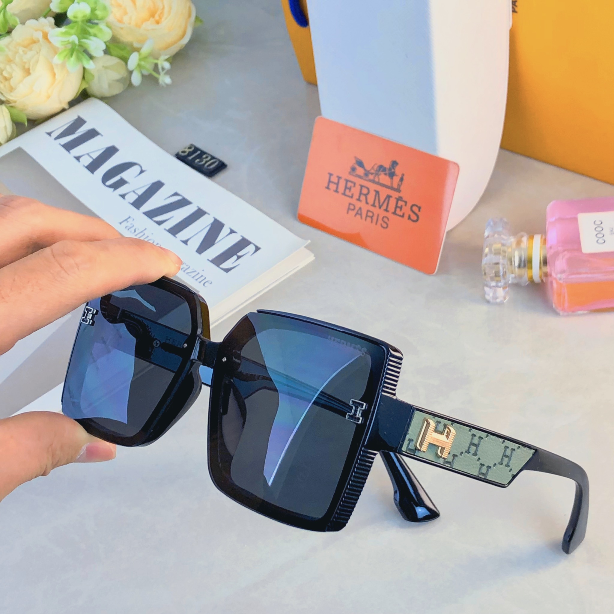 🔥🔥Herme*太阳镜新款墨镜明星同款网红大框驾驶开车H字母眼镜潮