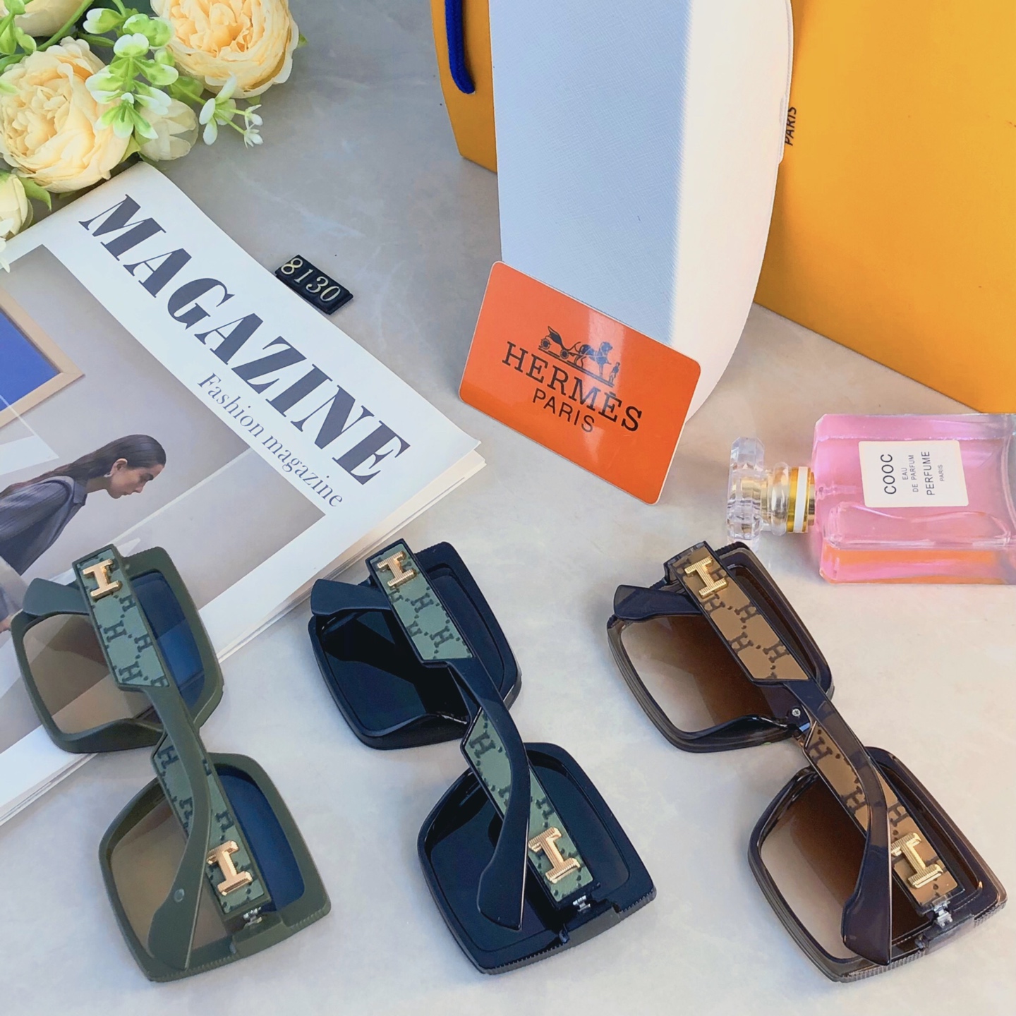 🔥🔥Herme*太阳镜新款墨镜明星同款网红大框驾驶开车H字母眼镜潮