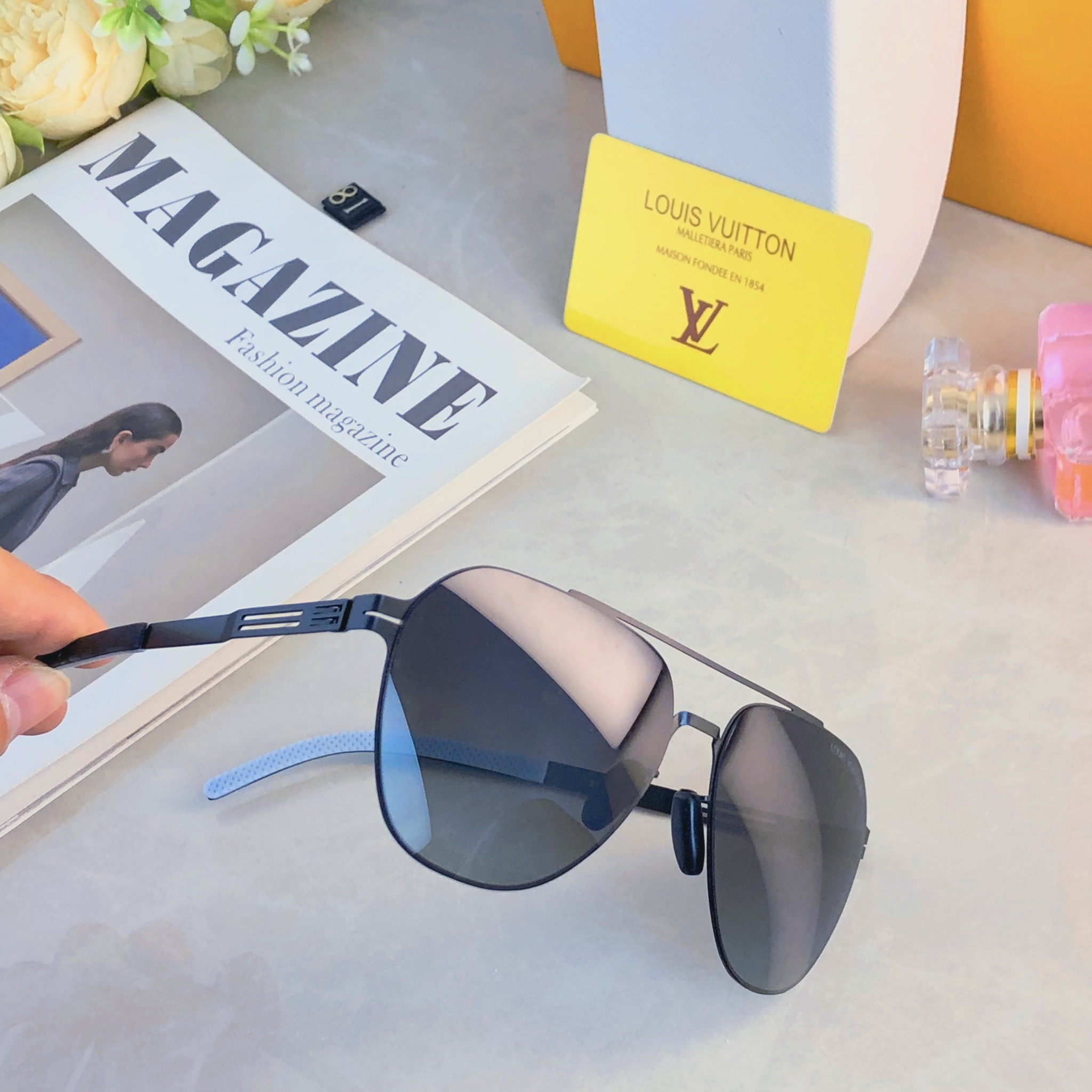🔥🔥Louis vuitto*不锈钢双梁无螺丝男士偏光太阳镜超轻高级感太阳眼镜遮阳大框墨镜