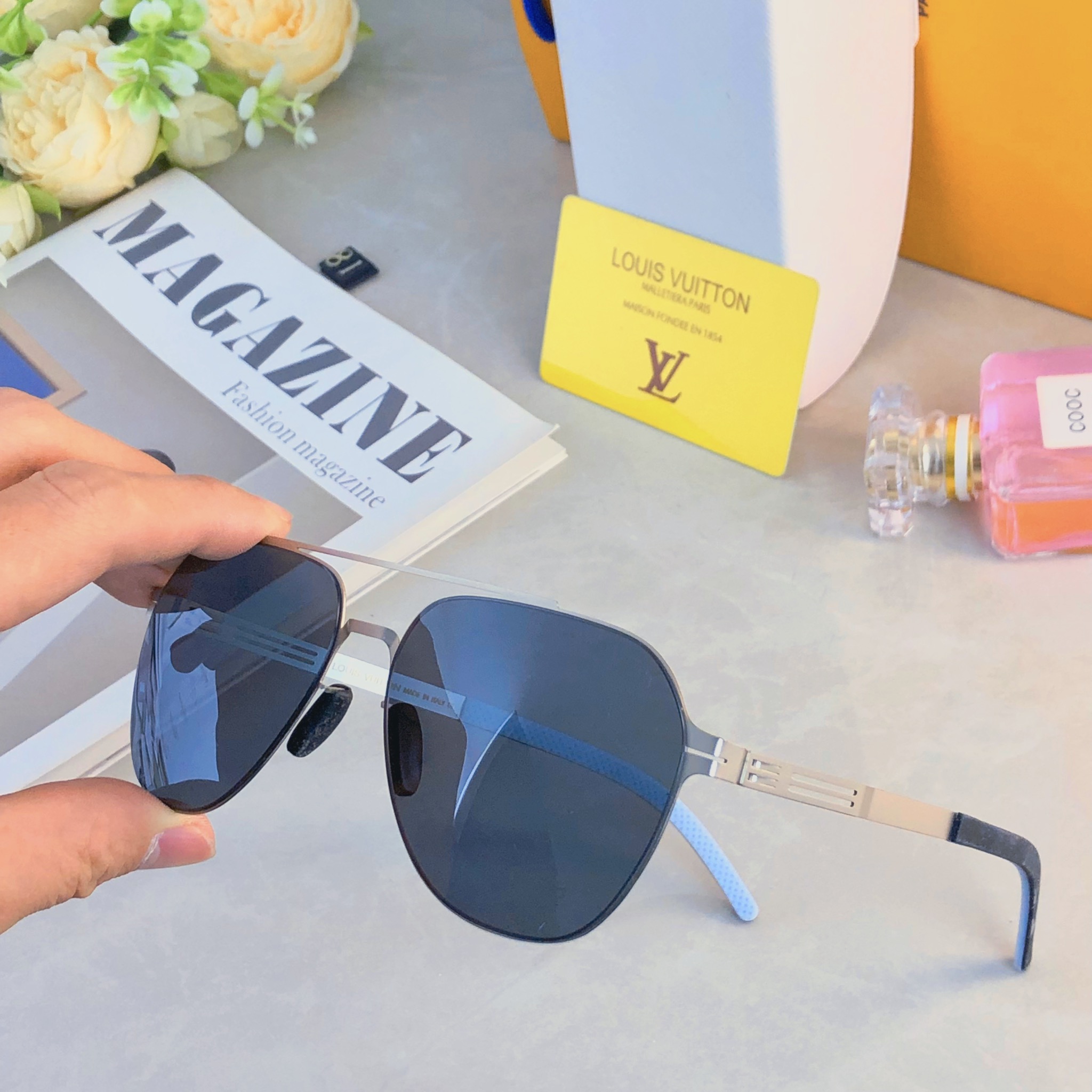 🔥🔥Louis vuitto*不锈钢双梁无螺丝男士偏光太阳镜超轻高级感太阳眼镜遮阳大框墨镜