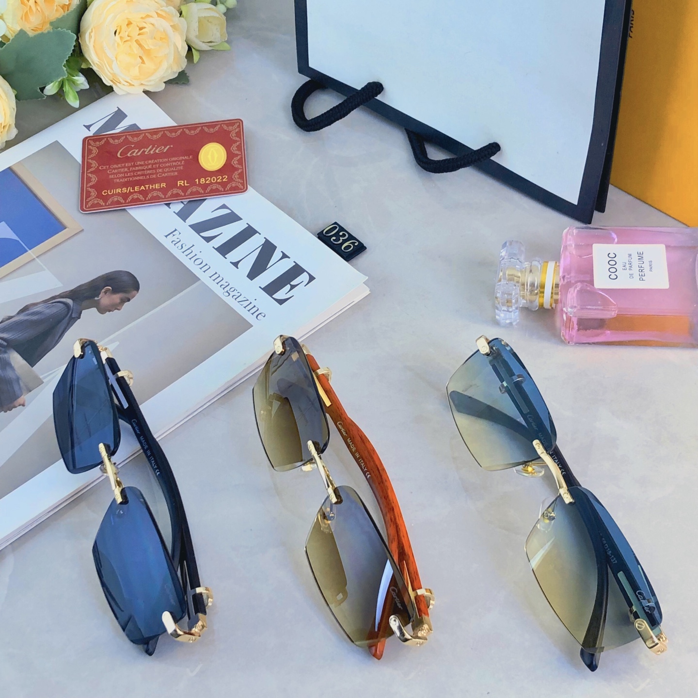 🔥🔥Cartie*复古简约无框斯文男士眼镜仿木纹镜腿墨镜驾驶太阳眼镜