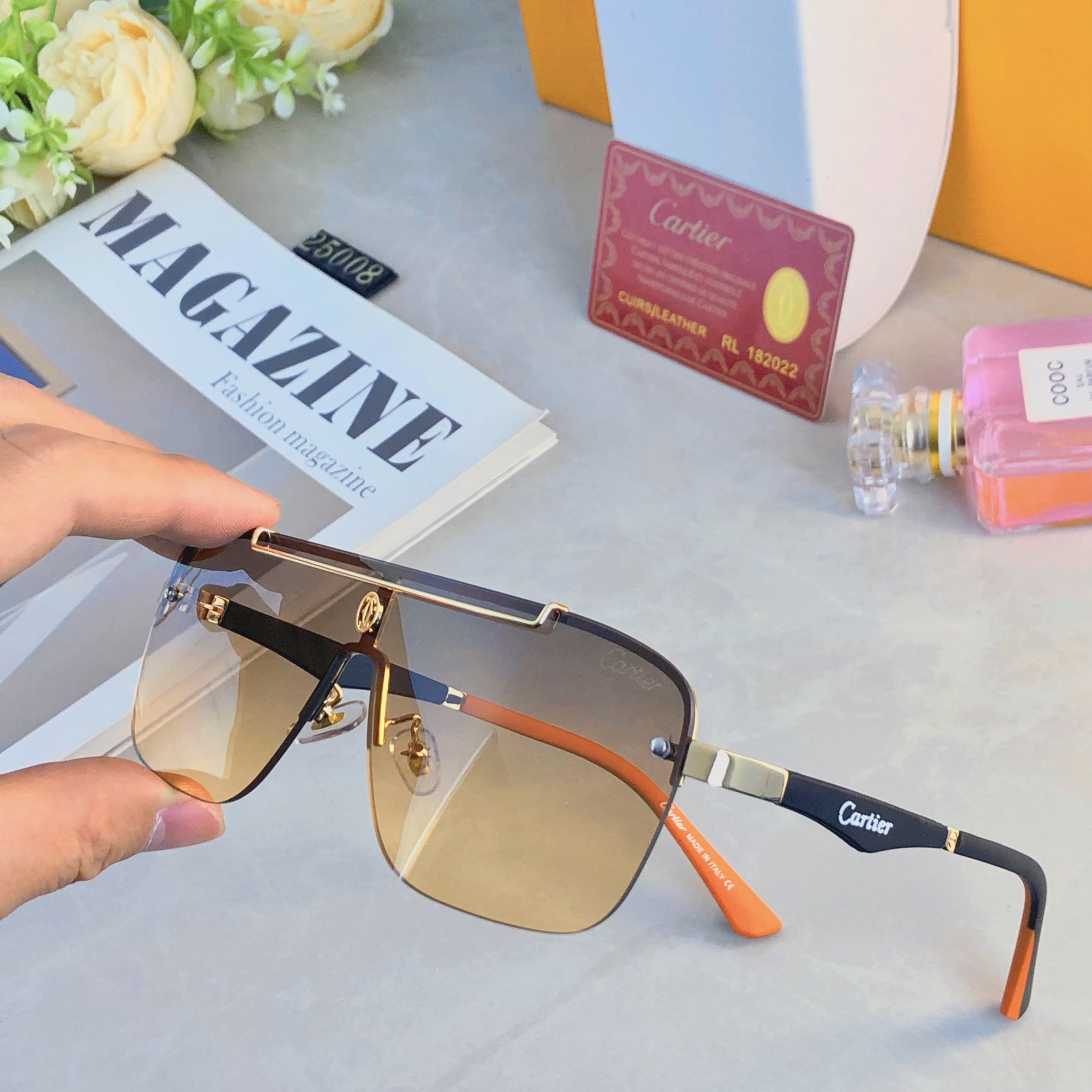 🔥🔥Cartie*新款欧美一体片方框太阳镜 时尚无框墨镜 百搭遮阳