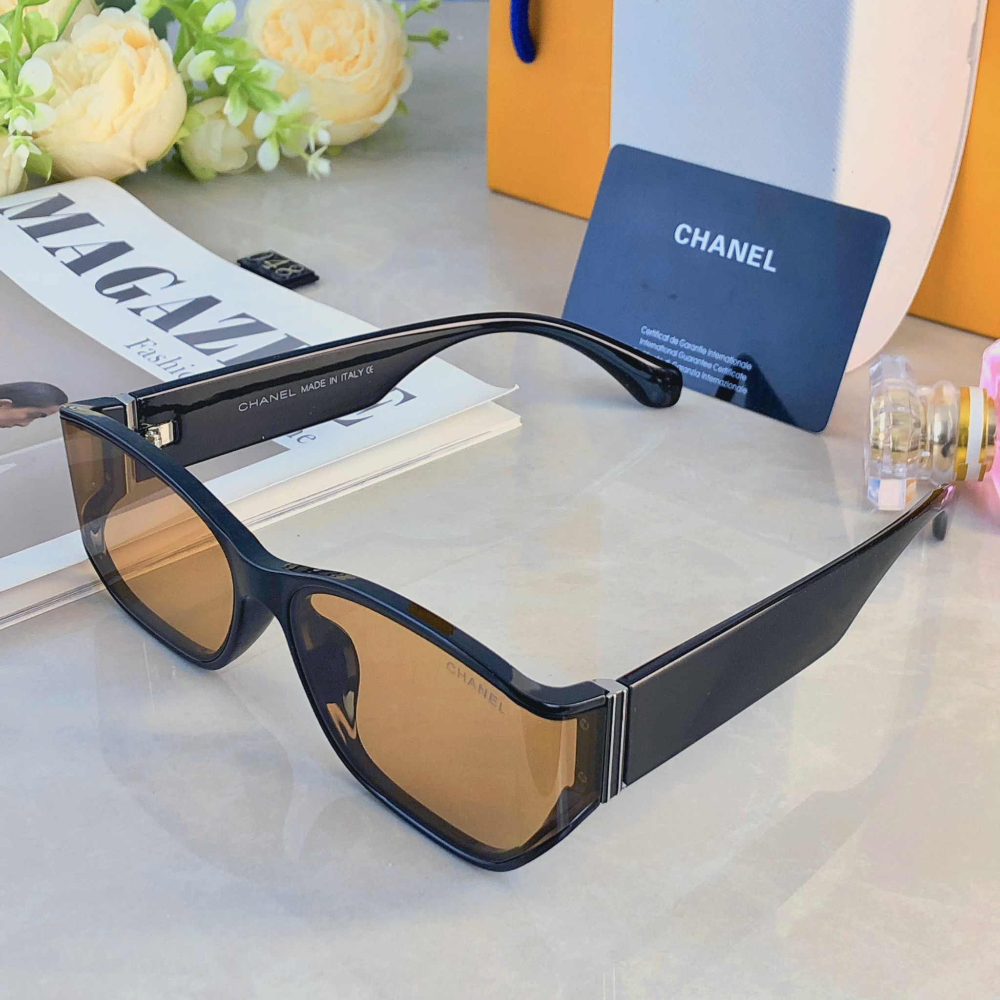 🔥🔥Chane*复古高级感曲面屏设计猫眼黑色框墨镜女款防紫外线方圆脸太阳镜男