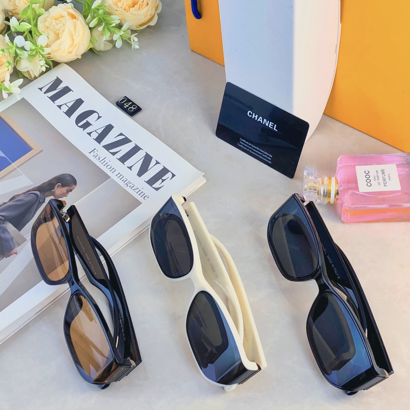 🔥🔥Chane*复古高级感曲面屏设计猫眼黑色框墨镜女款防紫外线方圆脸太阳镜男