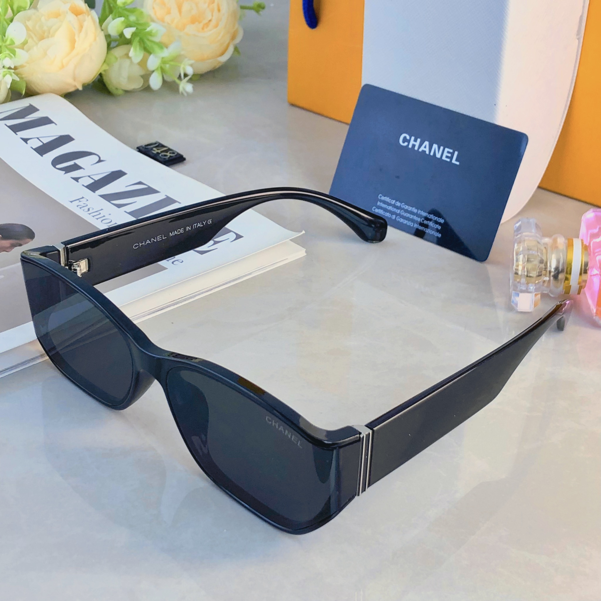 🔥🔥Chane*复古高级感曲面屏设计猫眼黑色框墨镜女款防紫外线方圆脸太阳镜男