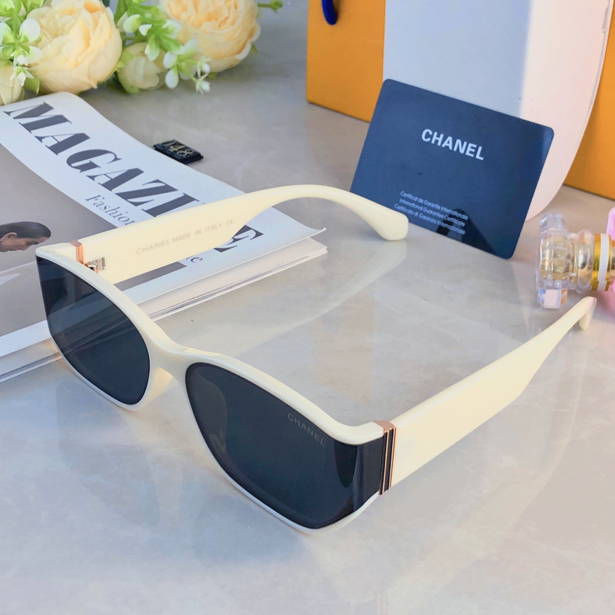 🔥🔥Chane*复古高级感曲面屏设计猫眼黑色框墨镜女款防紫外线方圆脸太阳镜男