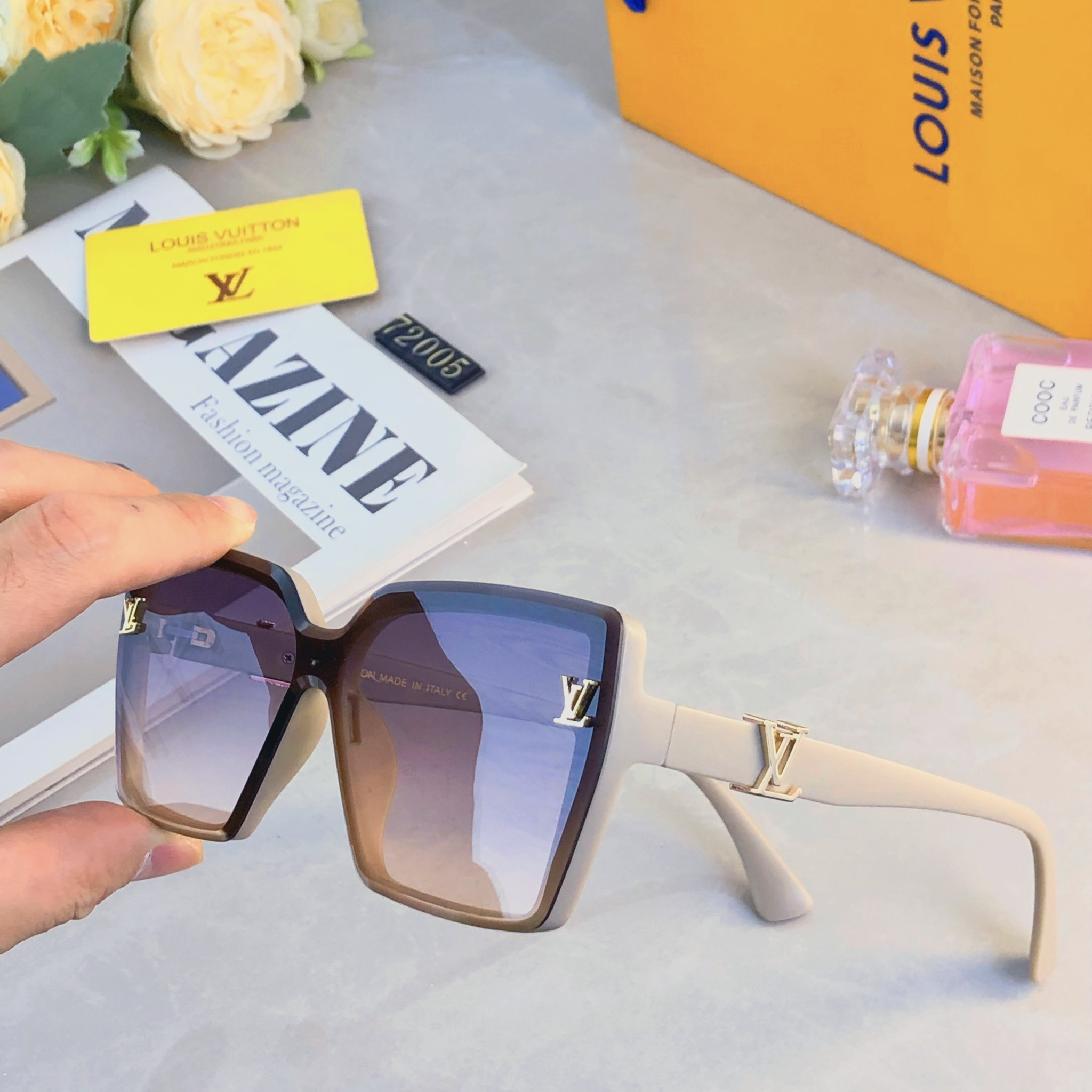 🔥🔥Louis vuitto*韩版夏季防晒大脸显瘦眼镜高级感ins墨镜女潮防紫外线太阳镜