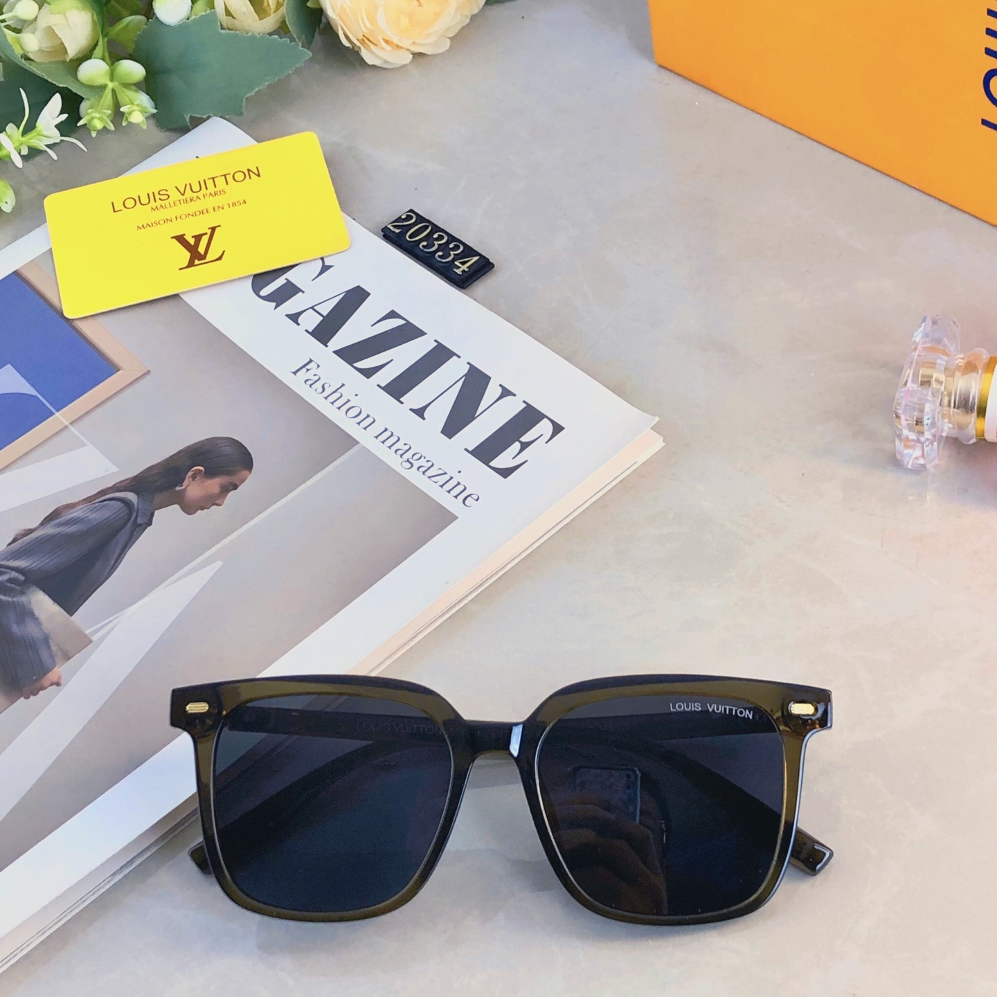 🔥🔥Louis vuitto*韩版方形大框复古黑色男士铆钉太阳镜百搭圆脸开车驾驶网红墨镜女