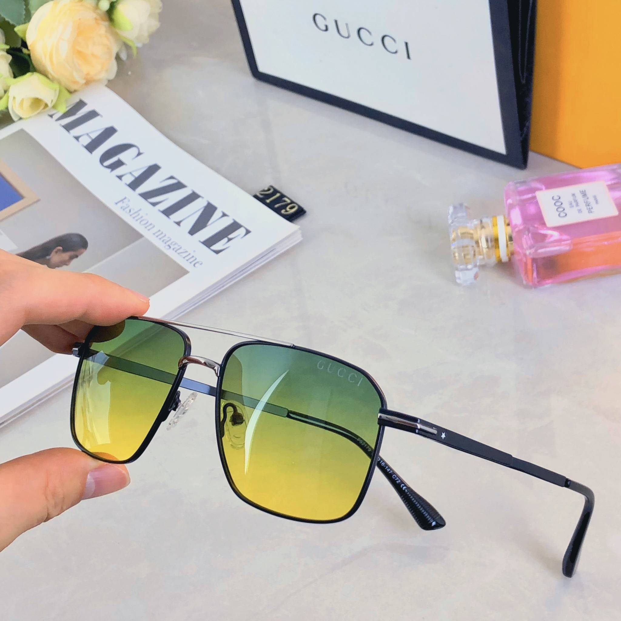 🔥🔥Gucc*时尚双梁大框飞行员男士开车遮阳防紫外线偏光太阳镜钓鱼眼镜