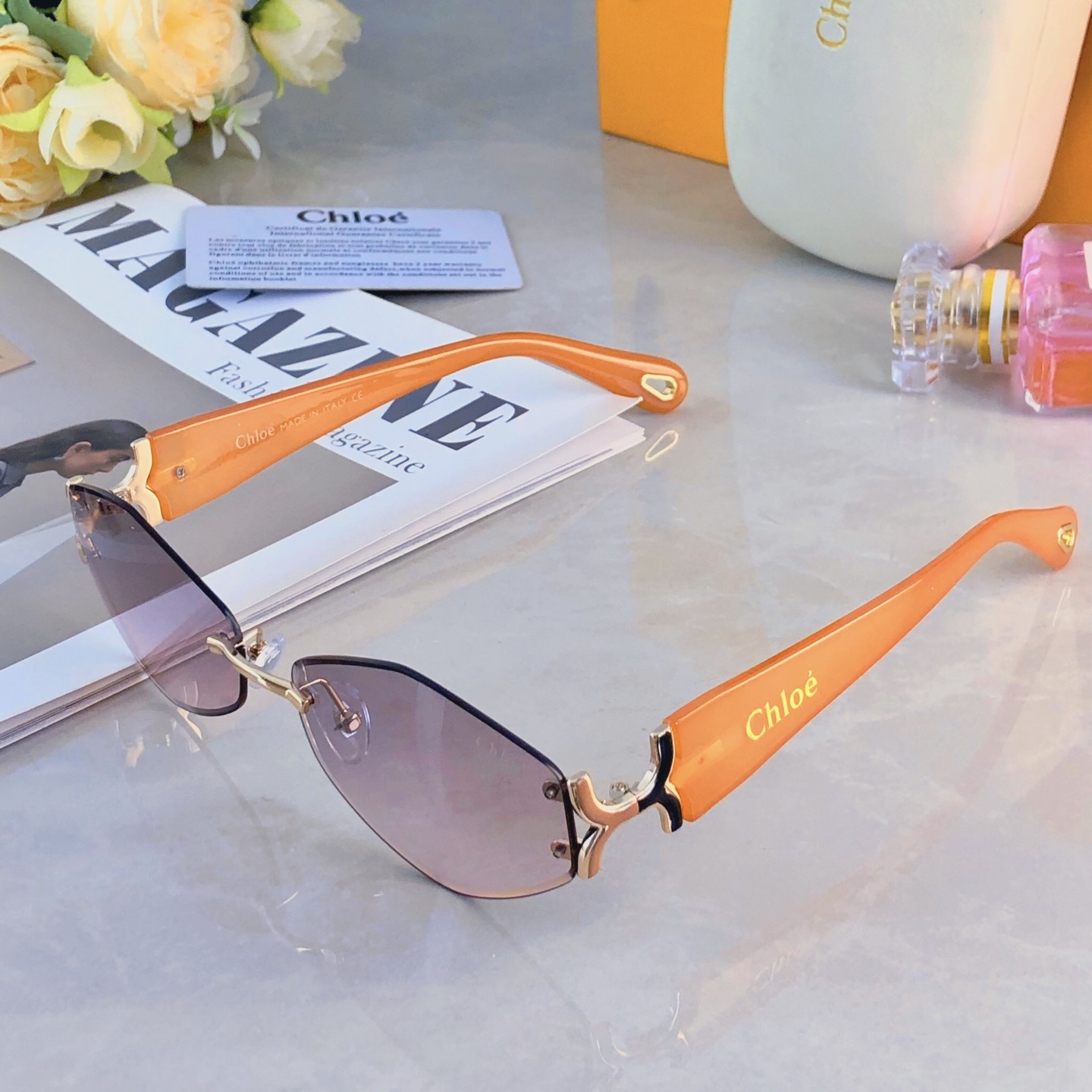 🔥🔥Chlo*韩版墨镜无边框切边金属镂空高级感老钱风街拍太阳镜