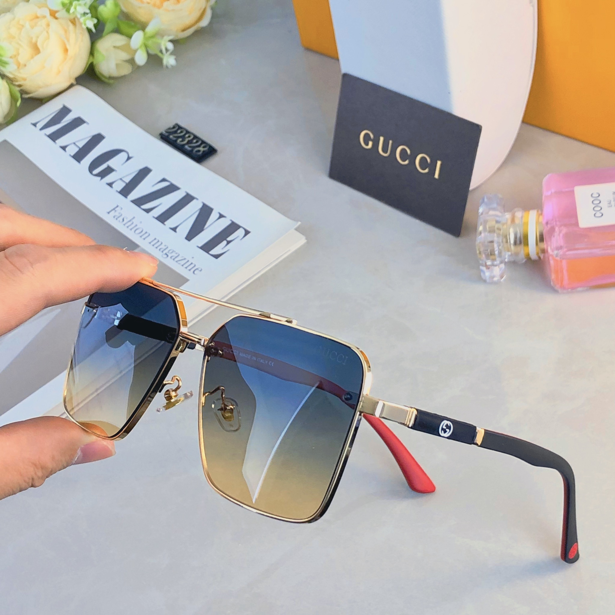 🔥🔥Gucc*新款男女太阳镜无框时尚潮流休闲墨镜 驾驶出游休闲太阳眼镜