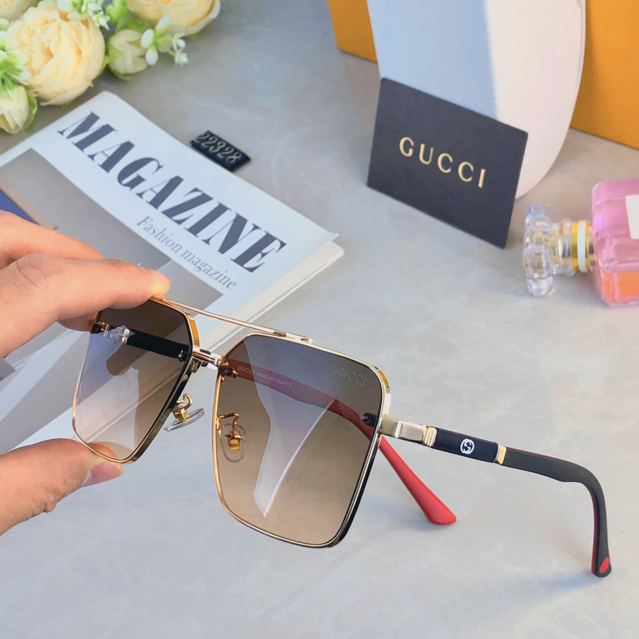 🔥🔥Gucc*新款男女太阳镜无框时尚潮流休闲墨镜 驾驶出游休闲太阳眼镜