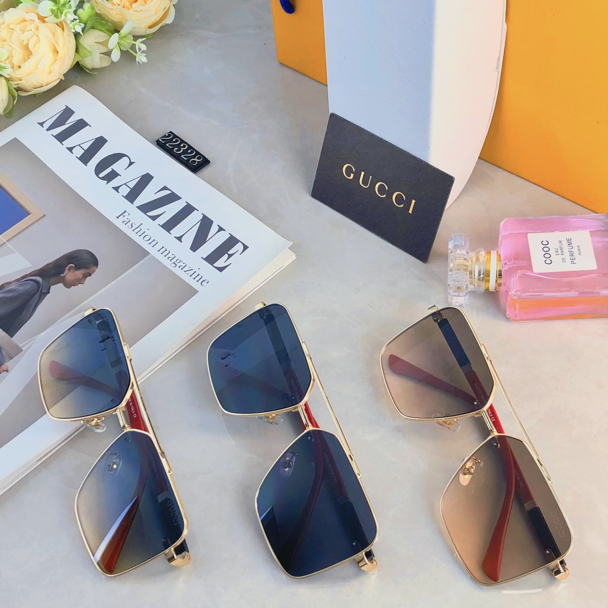 🔥🔥Gucc*新款男女太阳镜无框时尚潮流休闲墨镜 驾驶出游休闲太阳眼镜