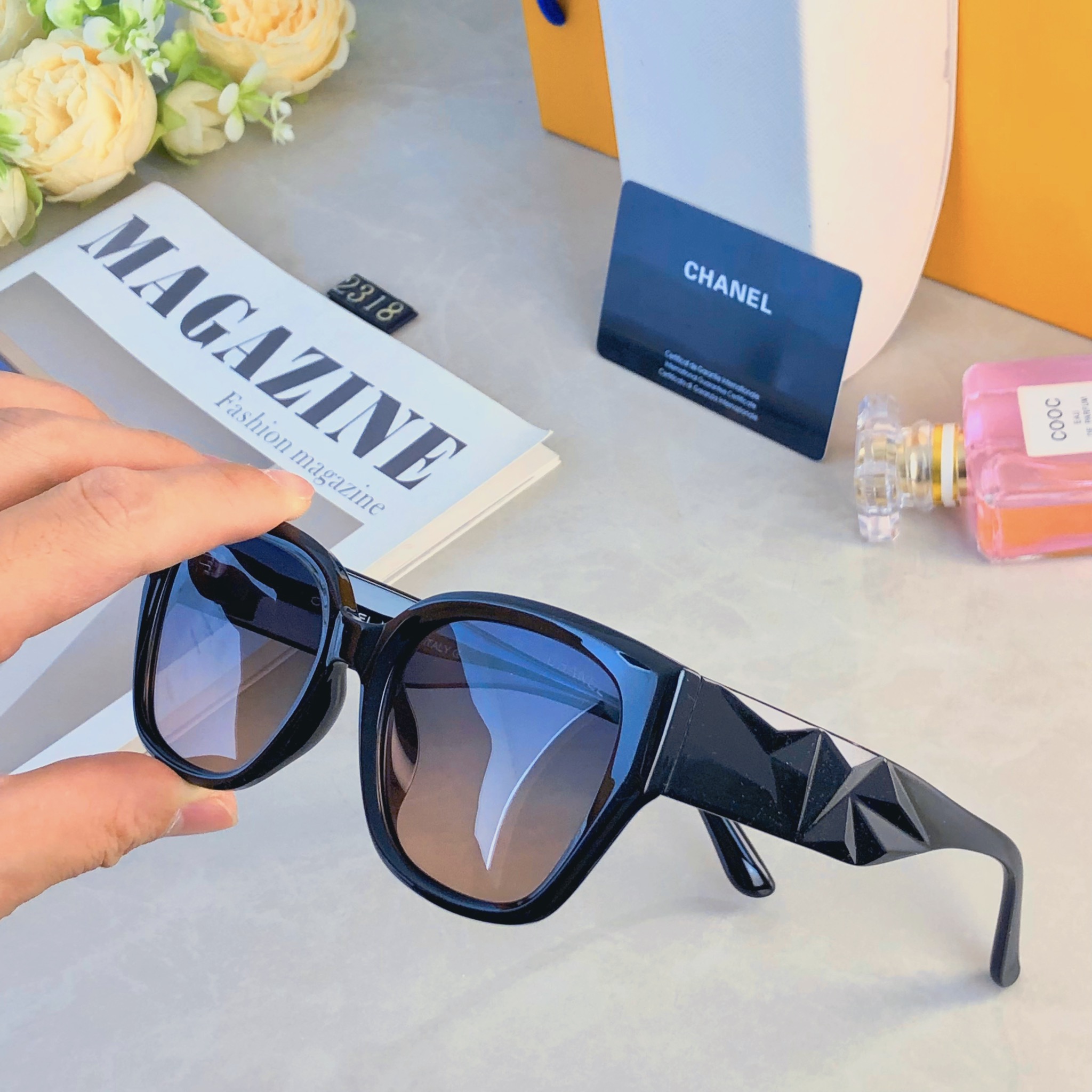 🔥🔥Chane*方框太阳眼镜男女时尚防紫外线偏光墨镜高级感百搭修脸眼镜