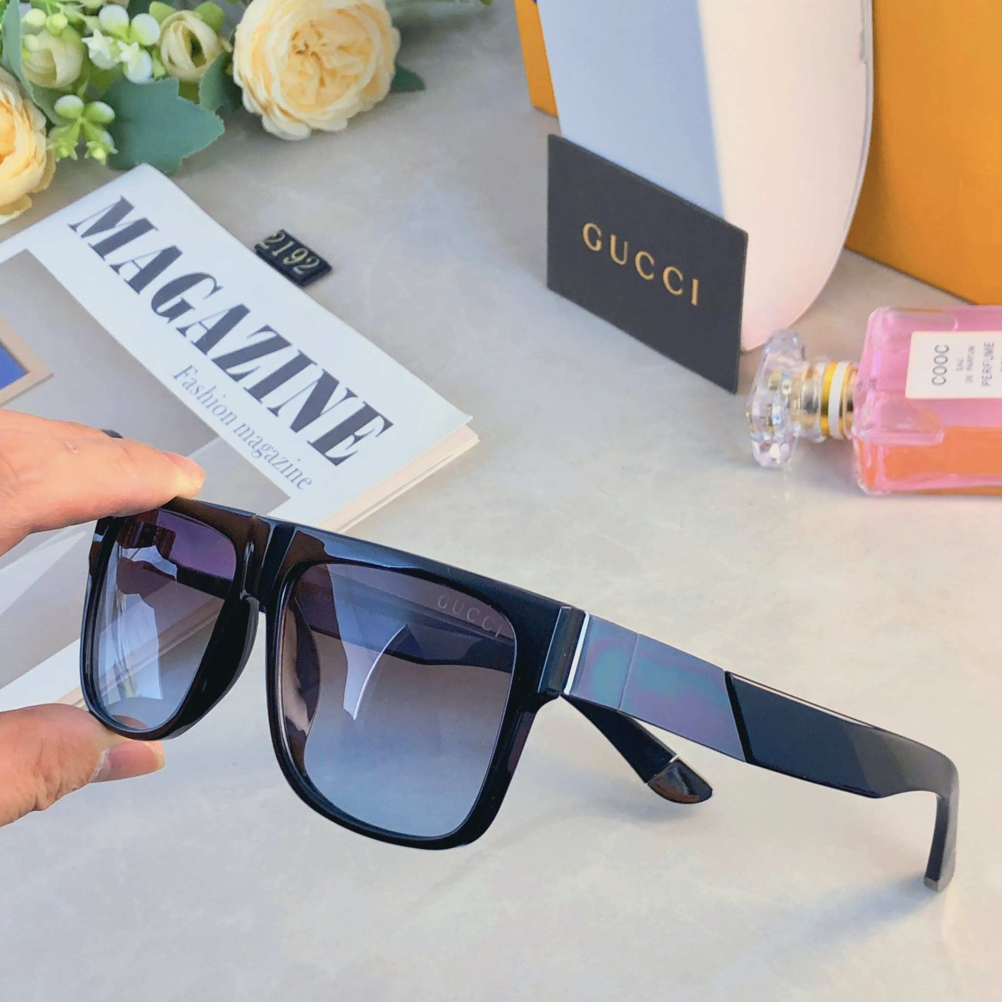 🔥🔥Gucc*新款男生大框太阳镜复古百搭方框墨镜男偏光潮流眼镜