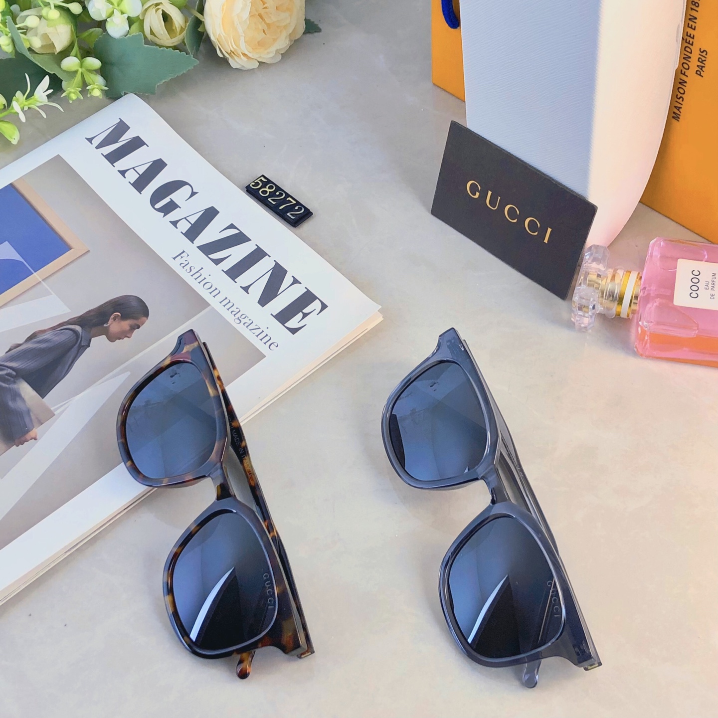 🔥🔥Gucc*简约韩版玳瑁透明灰框墨镜偏光高级感开车海边遮阳防晒街拍质感太阳镜