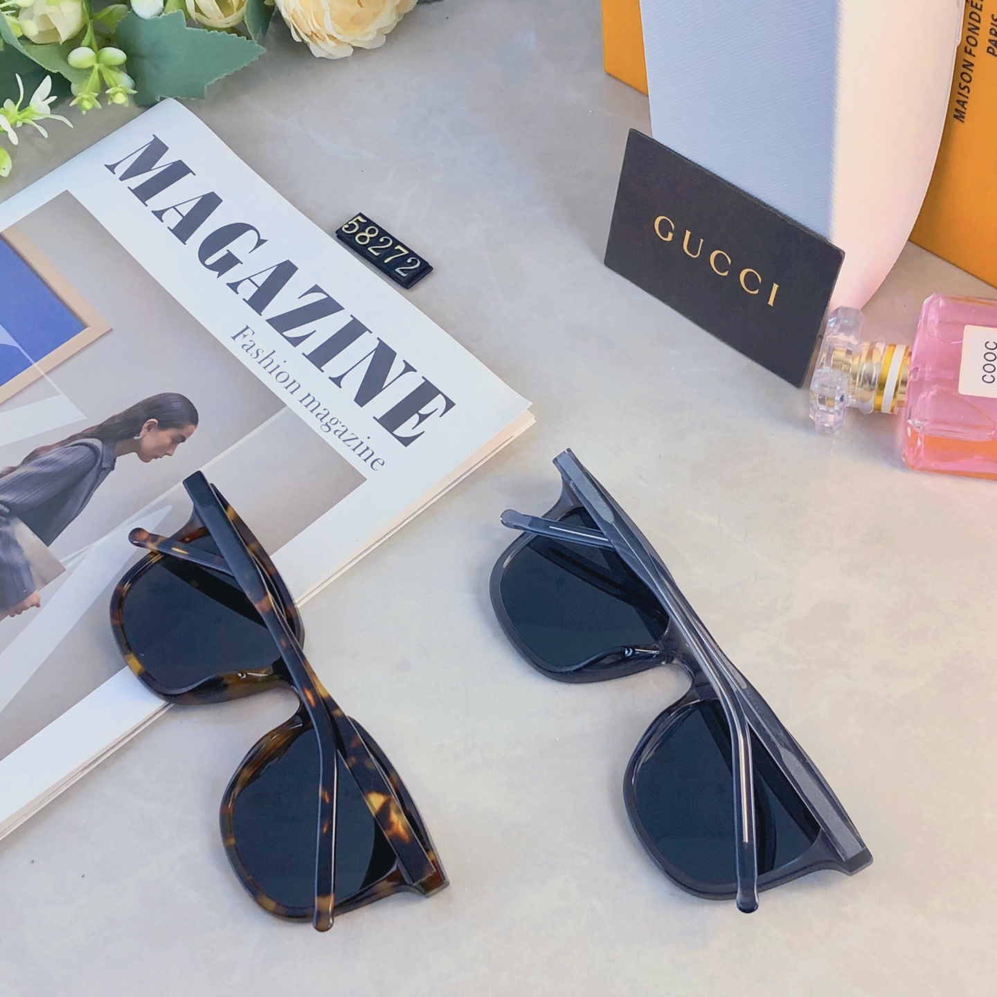 🔥🔥Gucc*简约韩版玳瑁透明灰框墨镜偏光高级感开车海边遮阳防晒街拍质感太阳镜