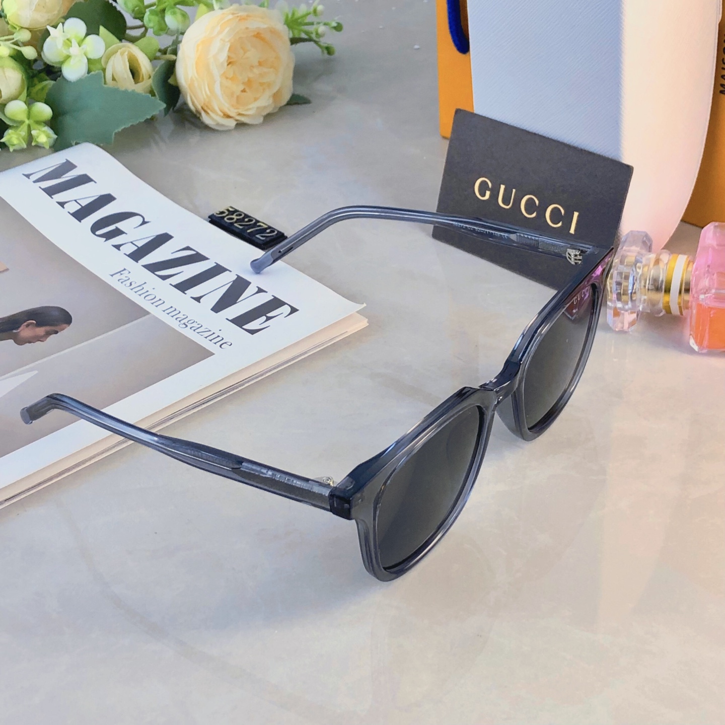 🔥🔥Gucc*简约韩版玳瑁透明灰框墨镜偏光高级感开车海边遮阳防晒街拍质感太阳镜