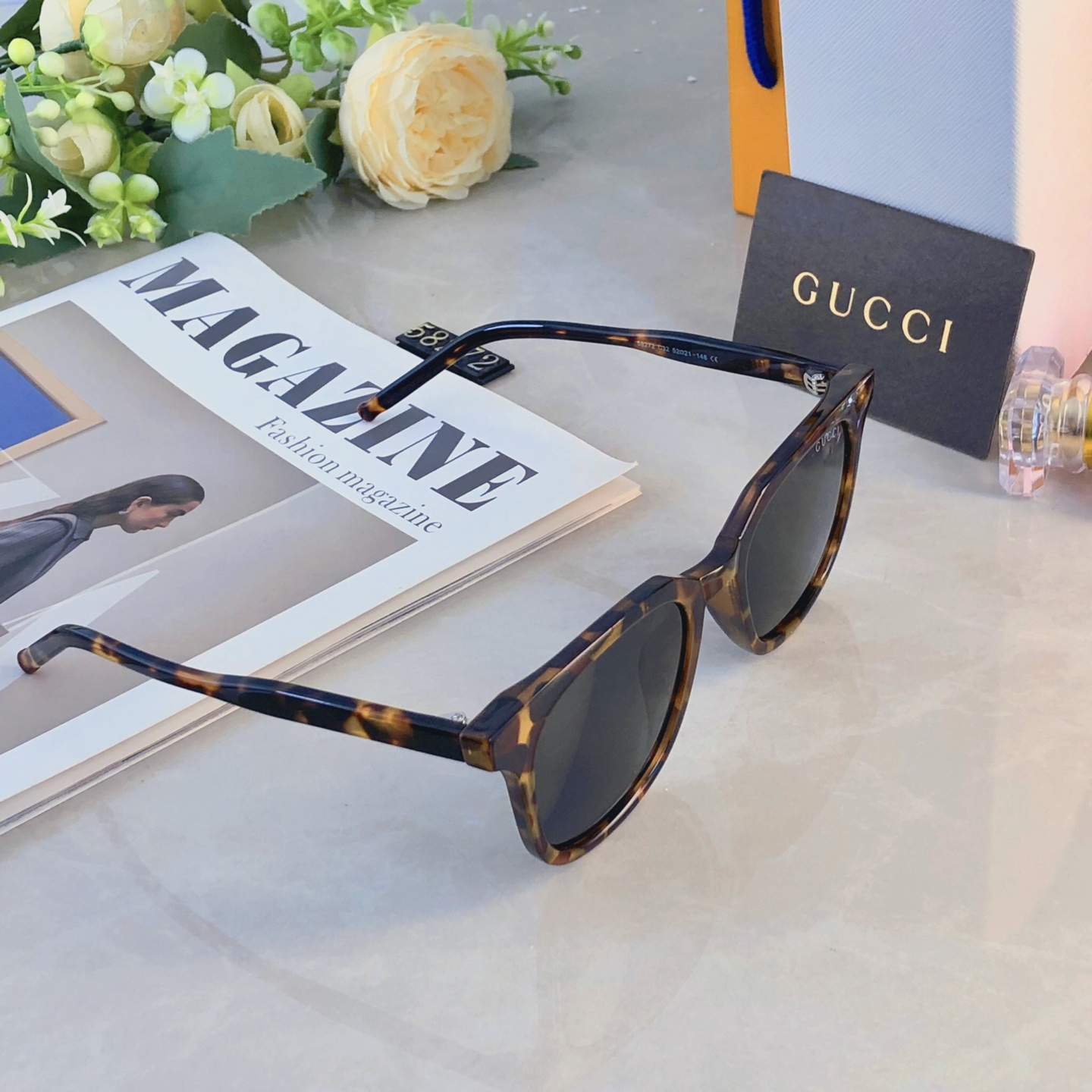 🔥🔥Gucc*简约韩版玳瑁透明灰框墨镜偏光高级感开车海边遮阳防晒街拍质感太阳镜