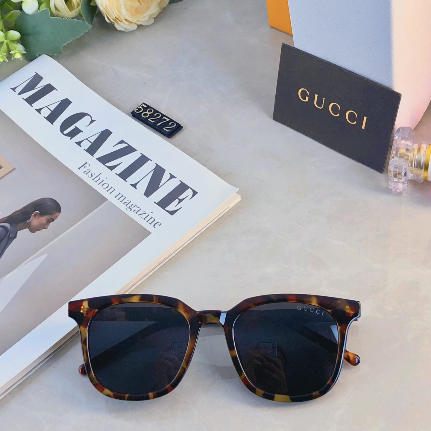 🔥🔥Gucc*简约韩版玳瑁透明灰框墨镜偏光高级感开车海边遮阳防晒街拍质感太阳镜