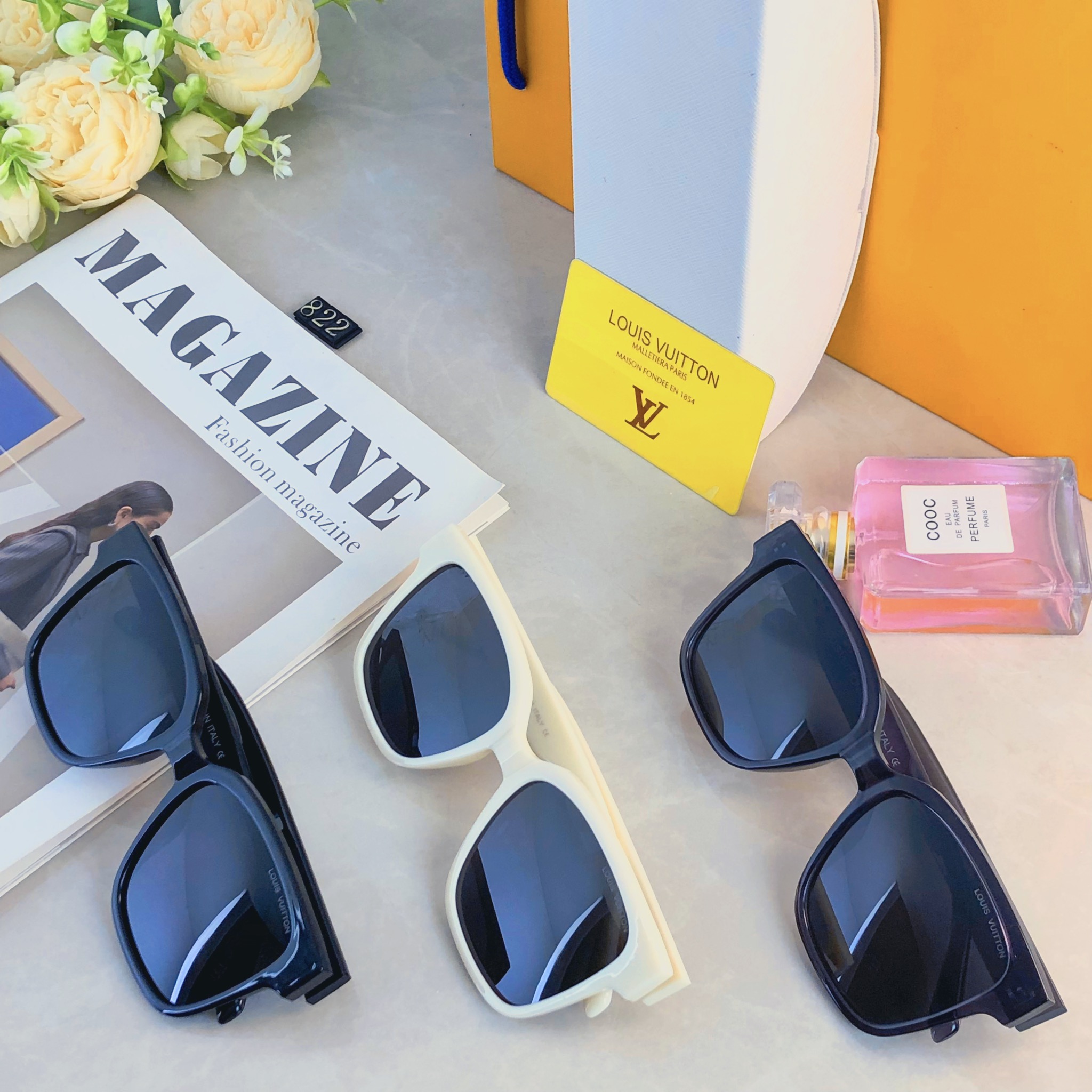 🔥🔥Louis vuitto*欧美时尚方框偏光太阳眼镜男女网红素颜冷茶大框墨镜防紫外线