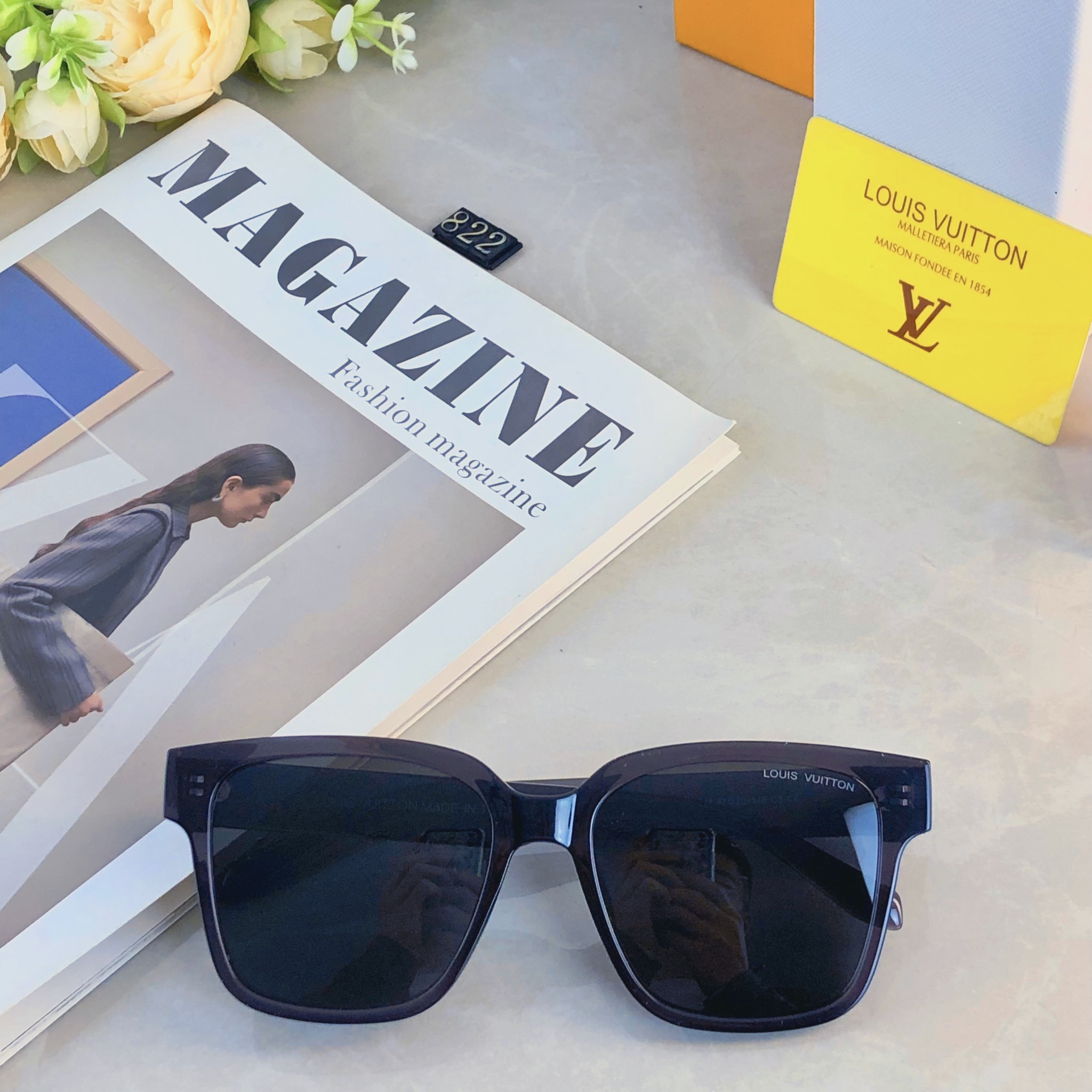 🔥🔥Louis vuitto*欧美时尚方框偏光太阳眼镜男女网红素颜冷茶大框墨镜防紫外线