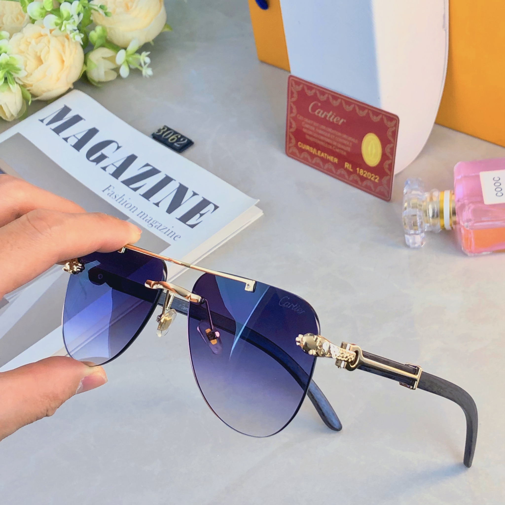 🔥🔥Cartie*新款潮流复古金属双梁太阳眼镜 ins个性无框户外开车休闲防晒墨镜