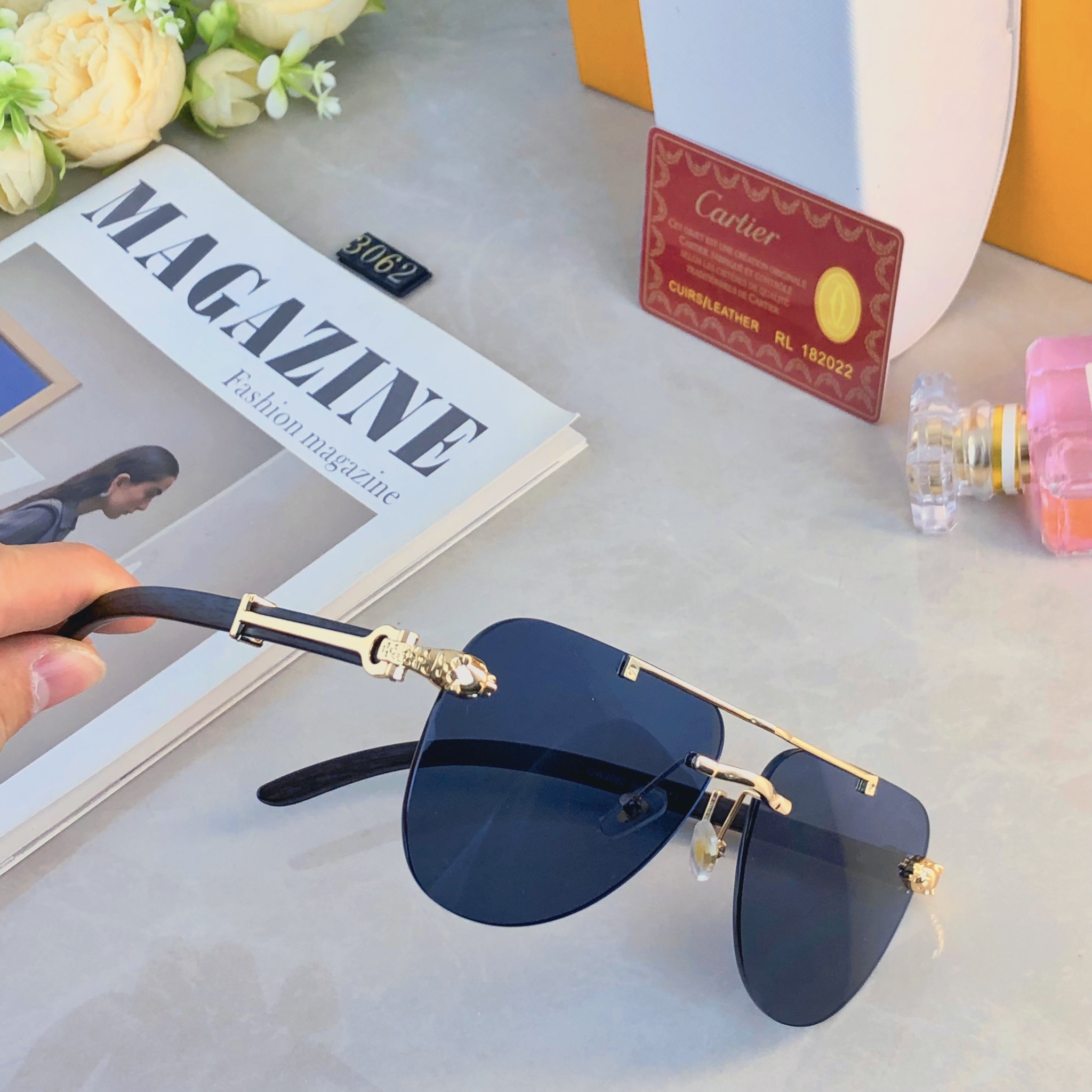🔥🔥Cartie*新款潮流复古金属双梁太阳眼镜 ins个性无框户外开车休闲防晒墨镜