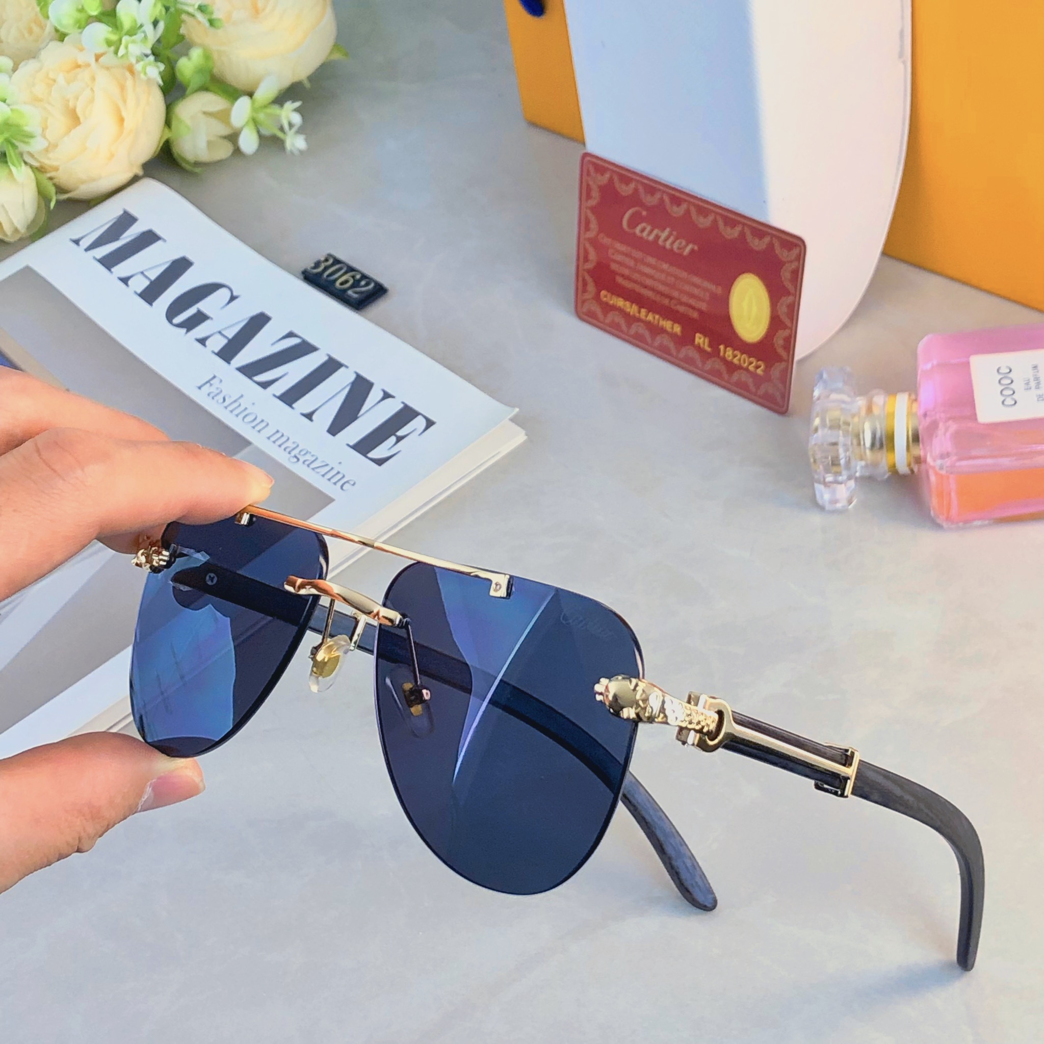 🔥🔥Cartie*新款潮流复古金属双梁太阳眼镜 ins个性无框户外开车休闲防晒墨镜