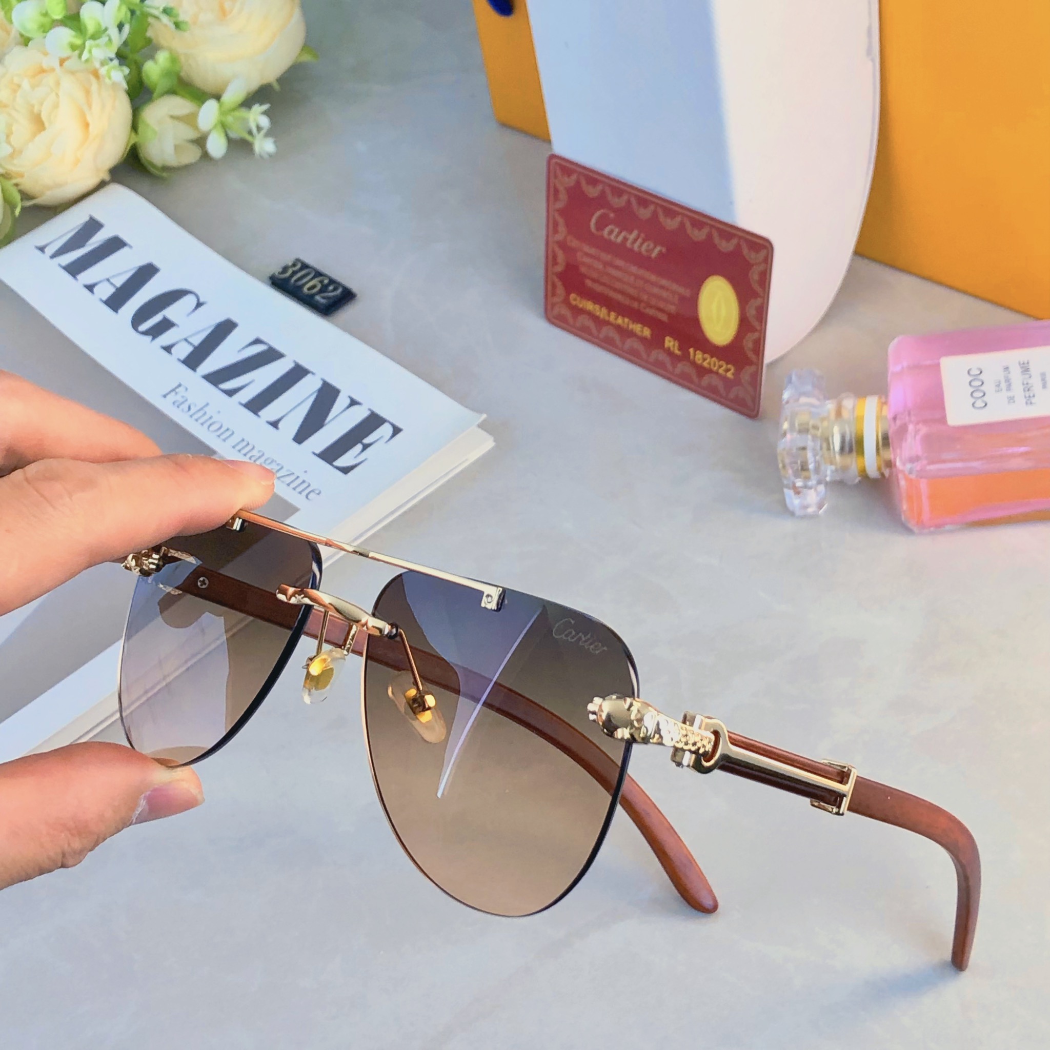 🔥🔥Cartie*新款潮流复古金属双梁太阳眼镜 ins个性无框户外开车休闲防晒墨镜
