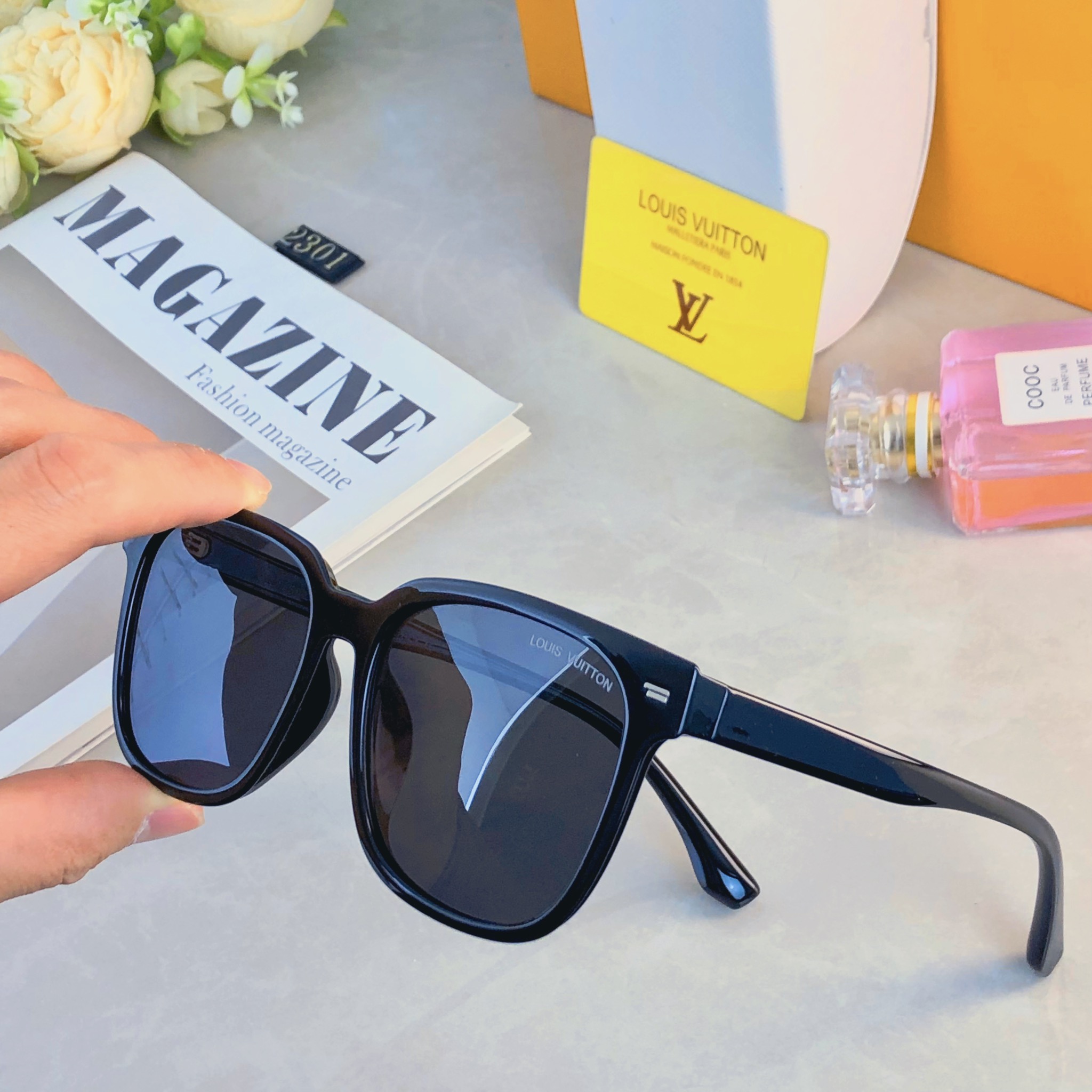 🔥🔥Louis vuitto*韩版时尚大框方形墨镜男女百搭情侣款大脸显脸小太阳镜防紫外线潮