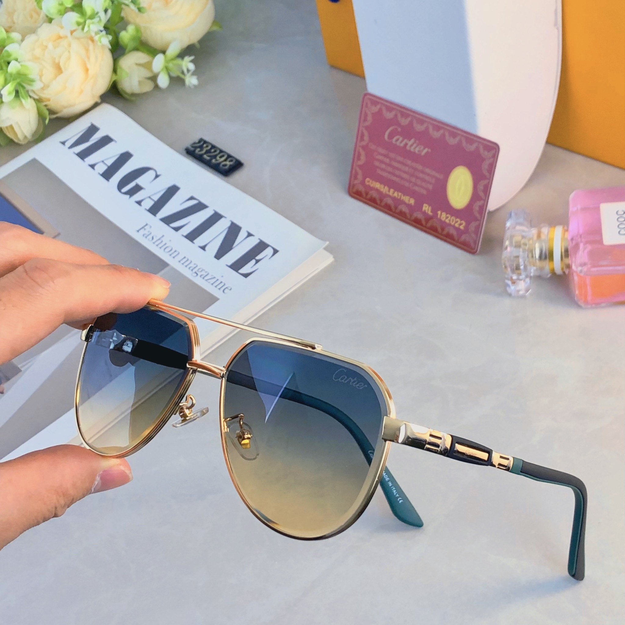 🔥🔥Cartie*双梁轻奢感时尚多边形墨镜金属欧美休闲度假太阳眼镜聚会