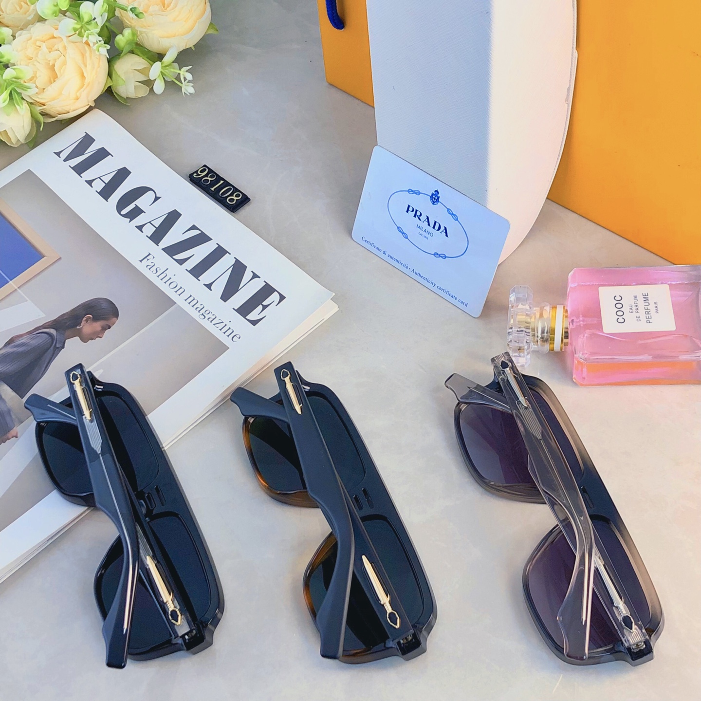 🔥🔥Prad*欧美新款方形时尚双梁墨镜太阳镜复古休闲驾驶商务潮流墨镜