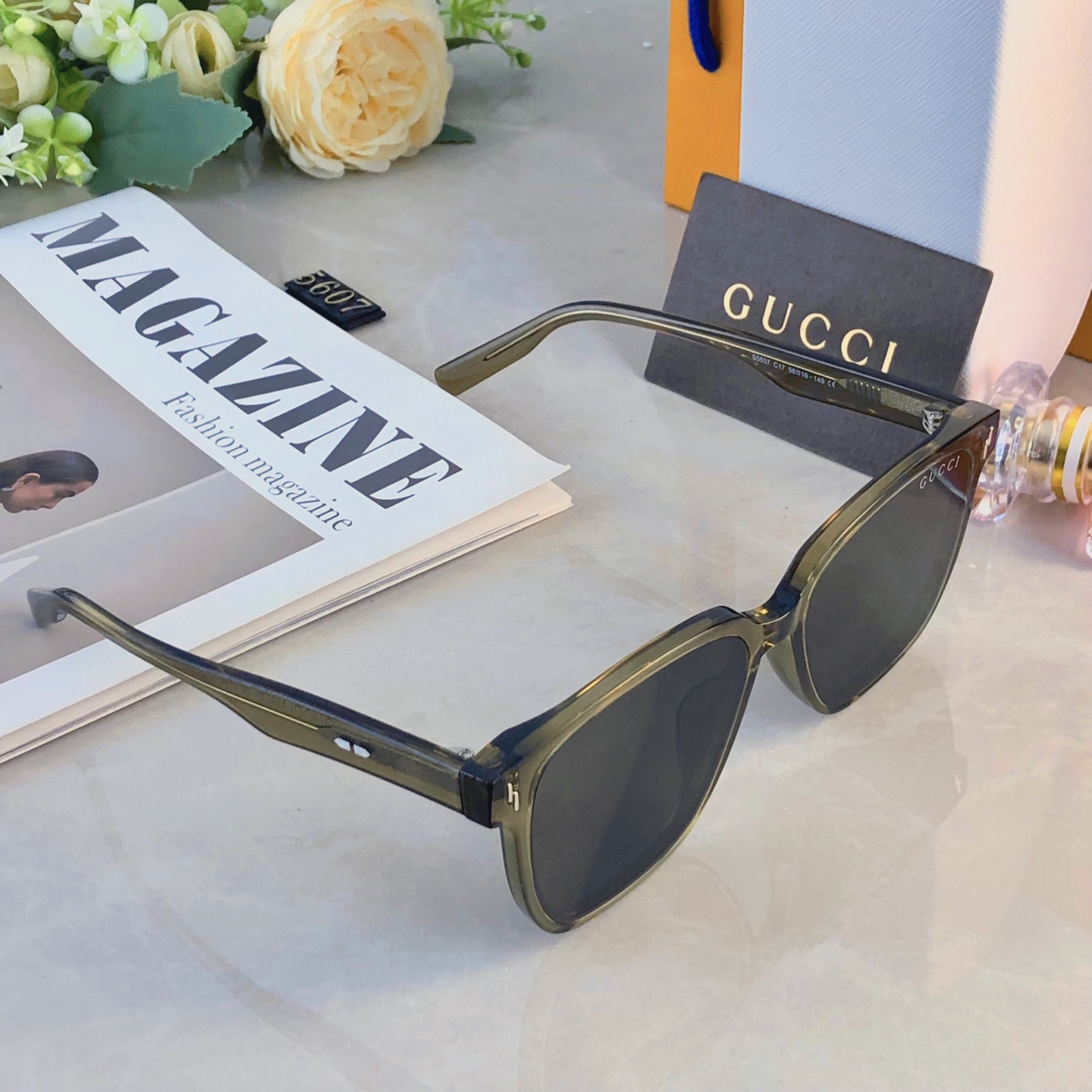 。。Gucc*素颜冰透绿方框网红墨镜氛围感太阳镜复古方框高级感ins男女同款