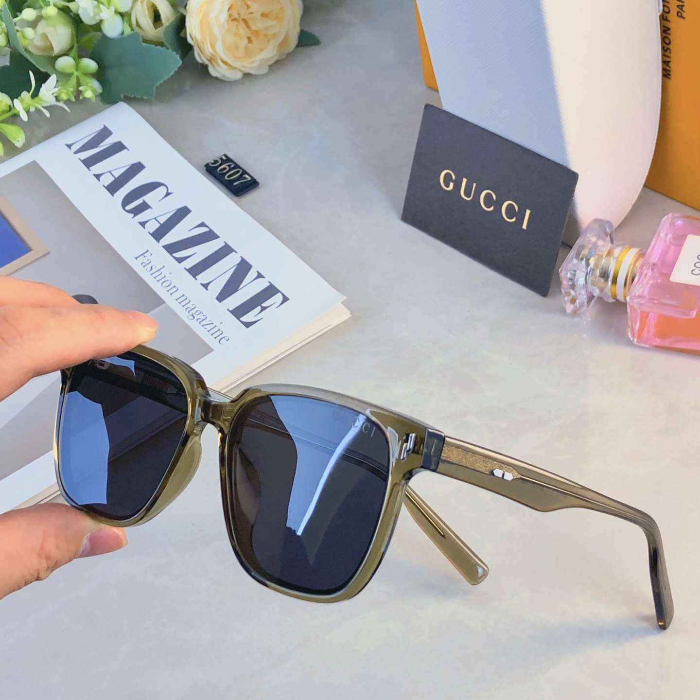 。。Gucc*素颜冰透绿方框网红墨镜氛围感太阳镜复古方框高级感ins男女同款