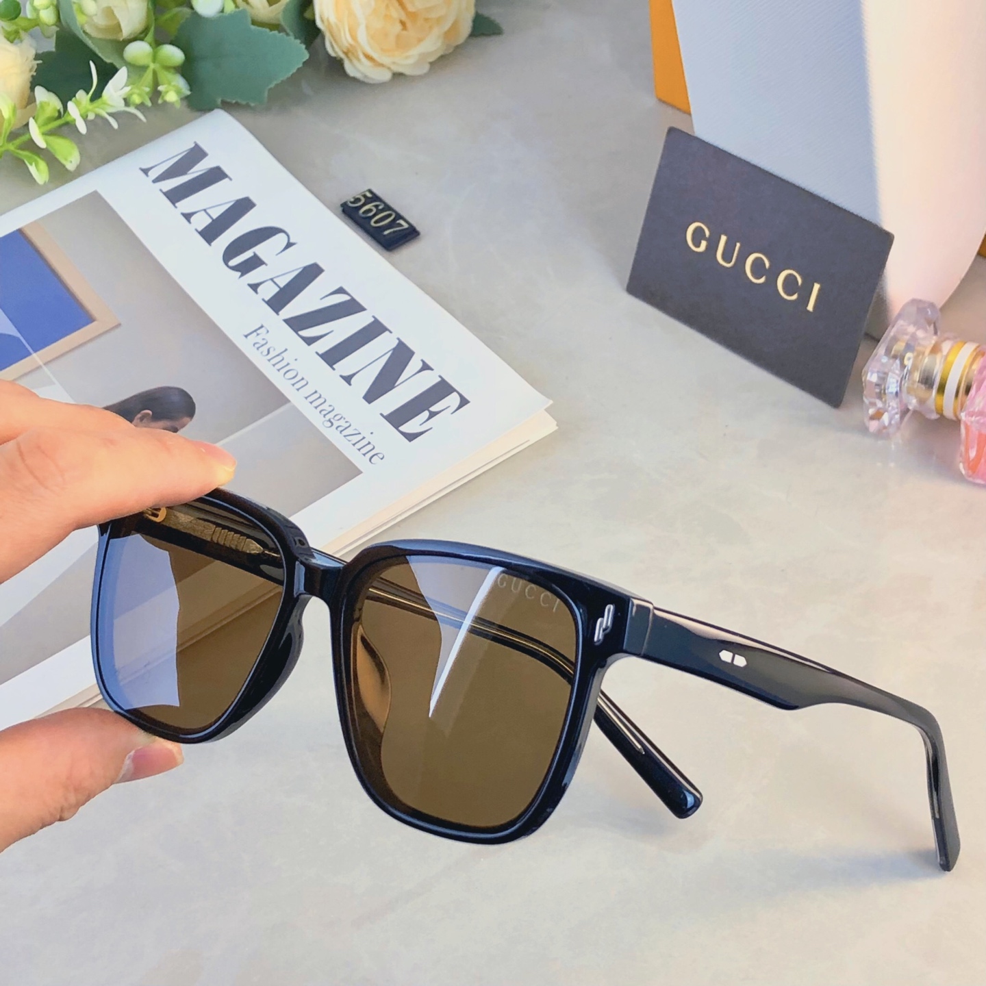 。。Gucc*素颜冰透绿方框网红墨镜氛围感太阳镜复古方框高级感ins男女同款