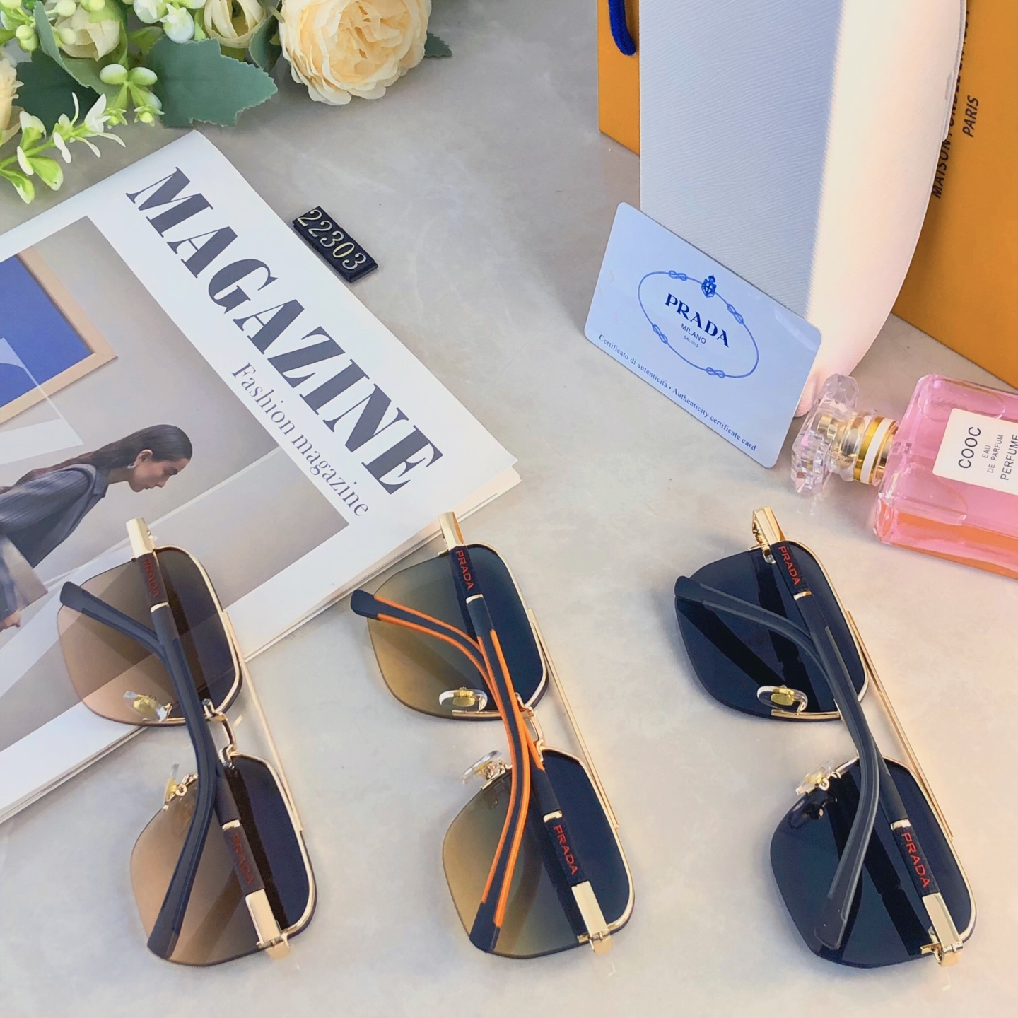 。。Prad*复古方框男女无框欧美时尚墨镜金属休闲遮阳镜